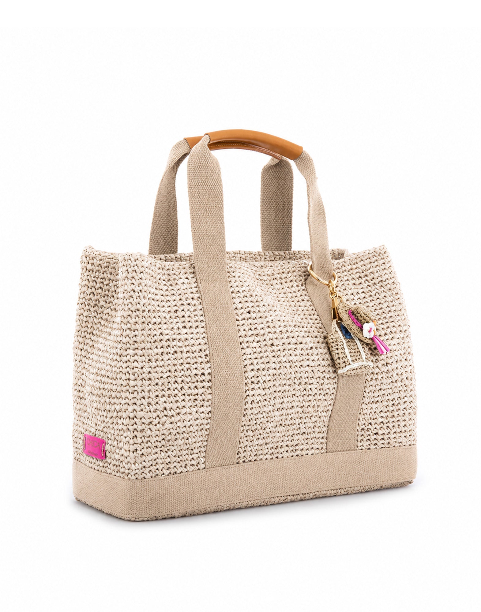 CHICA Borsa in Rafia con Manici in Cotone Avorio