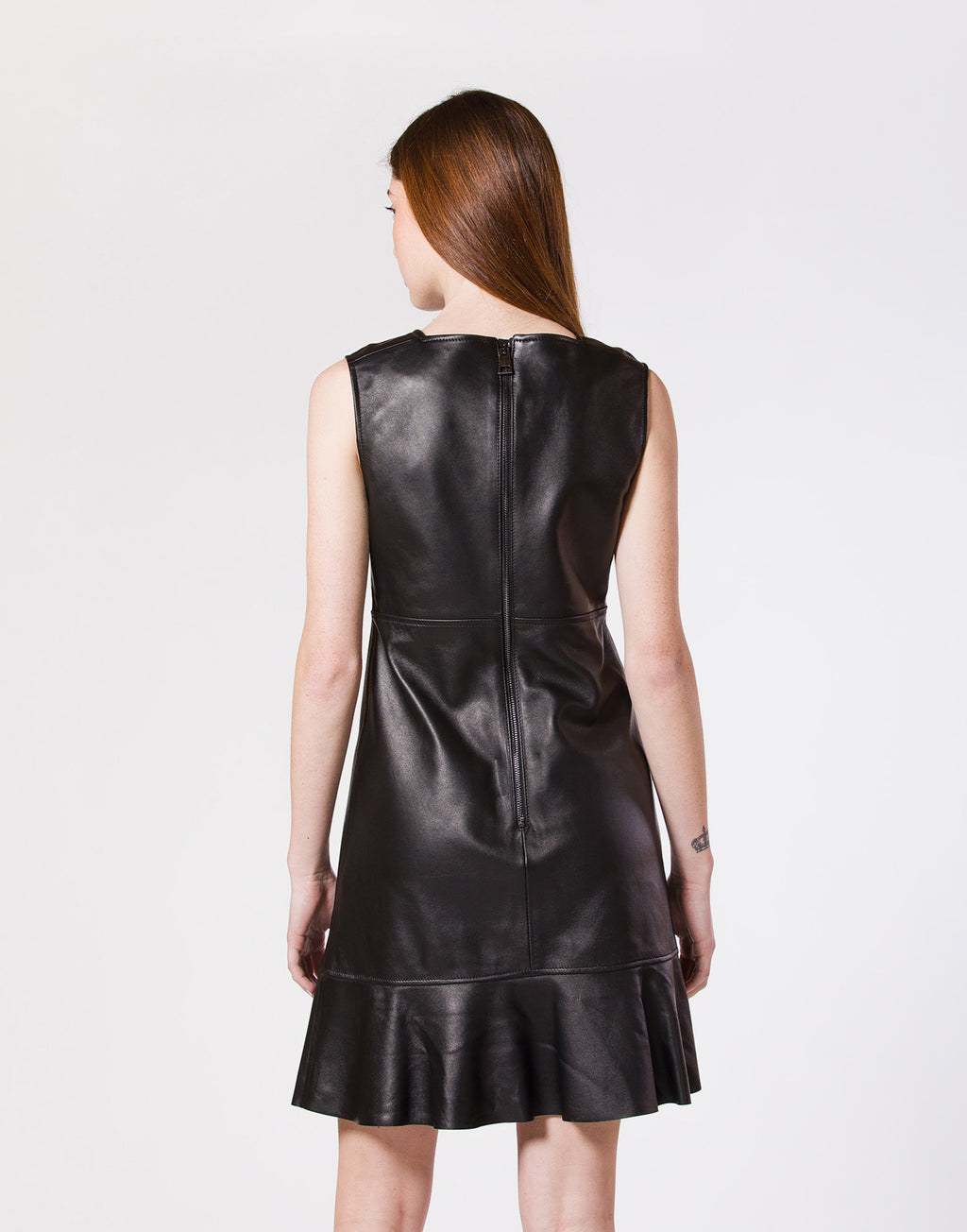 Sleeveless Leather Dress with Laced Neckline
