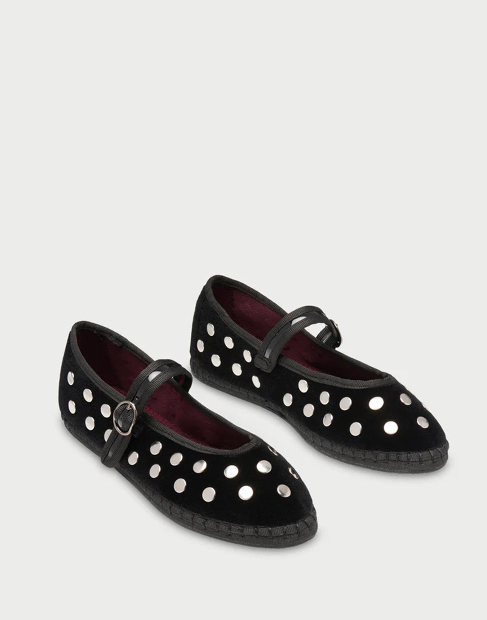 FLABELUS Ballerine Mae in Velluto Nero con Borchie Argento