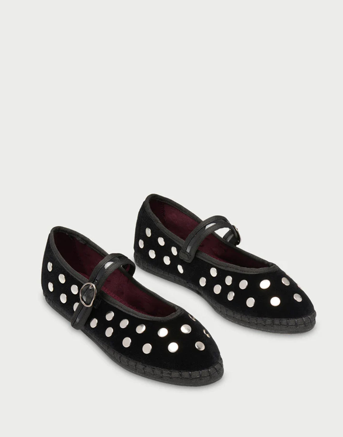 FLABELUS Ballerine Mae in Velluto Nero con Borchie Argento