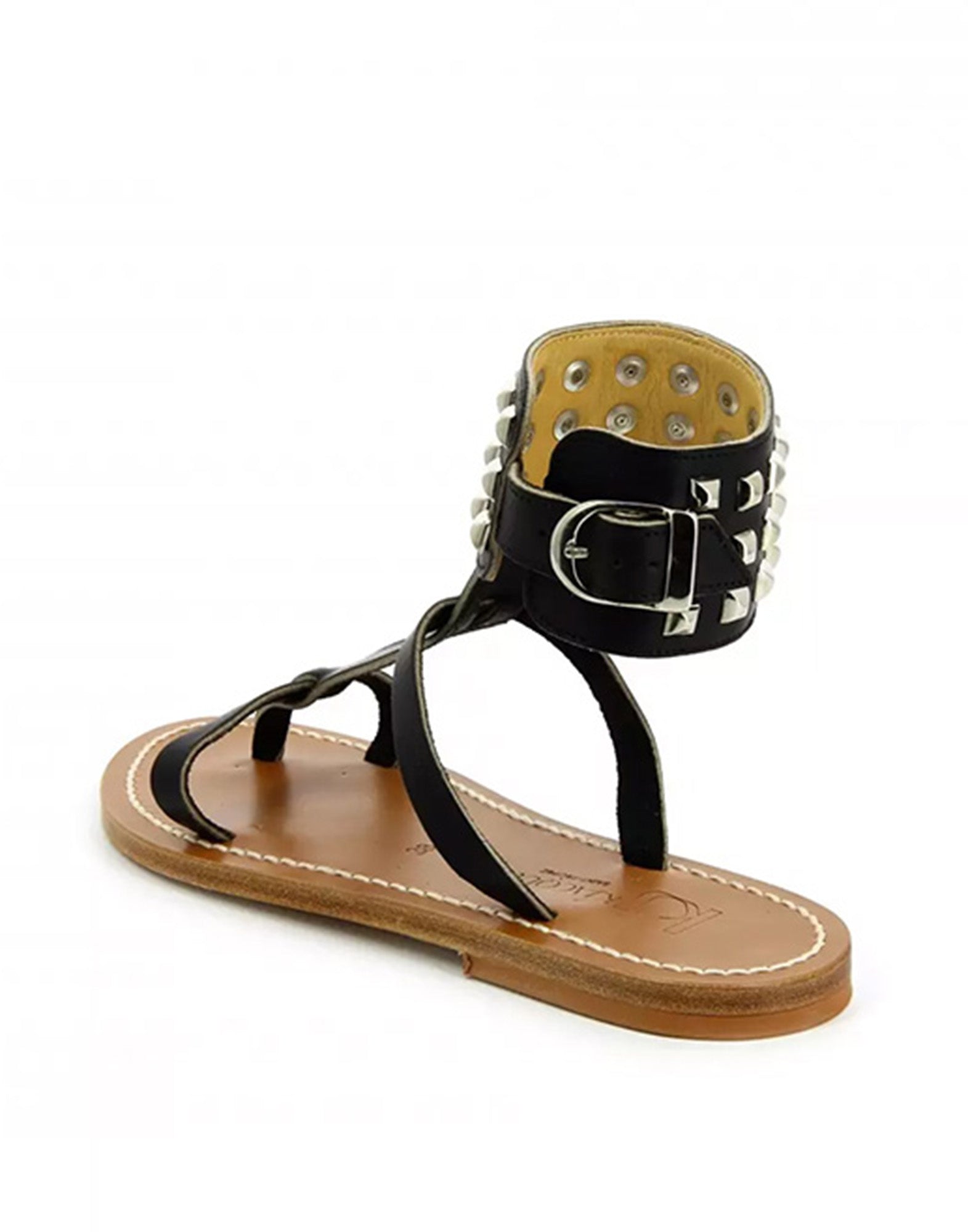 K.JACQUES Sandali Forban Borchiati in Pelle Noir