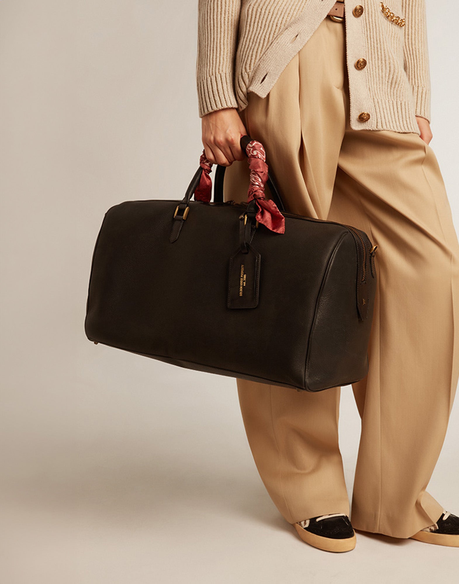 GOLDEN GOOSE Borsa da viaggio in pelle di vitello liscia
