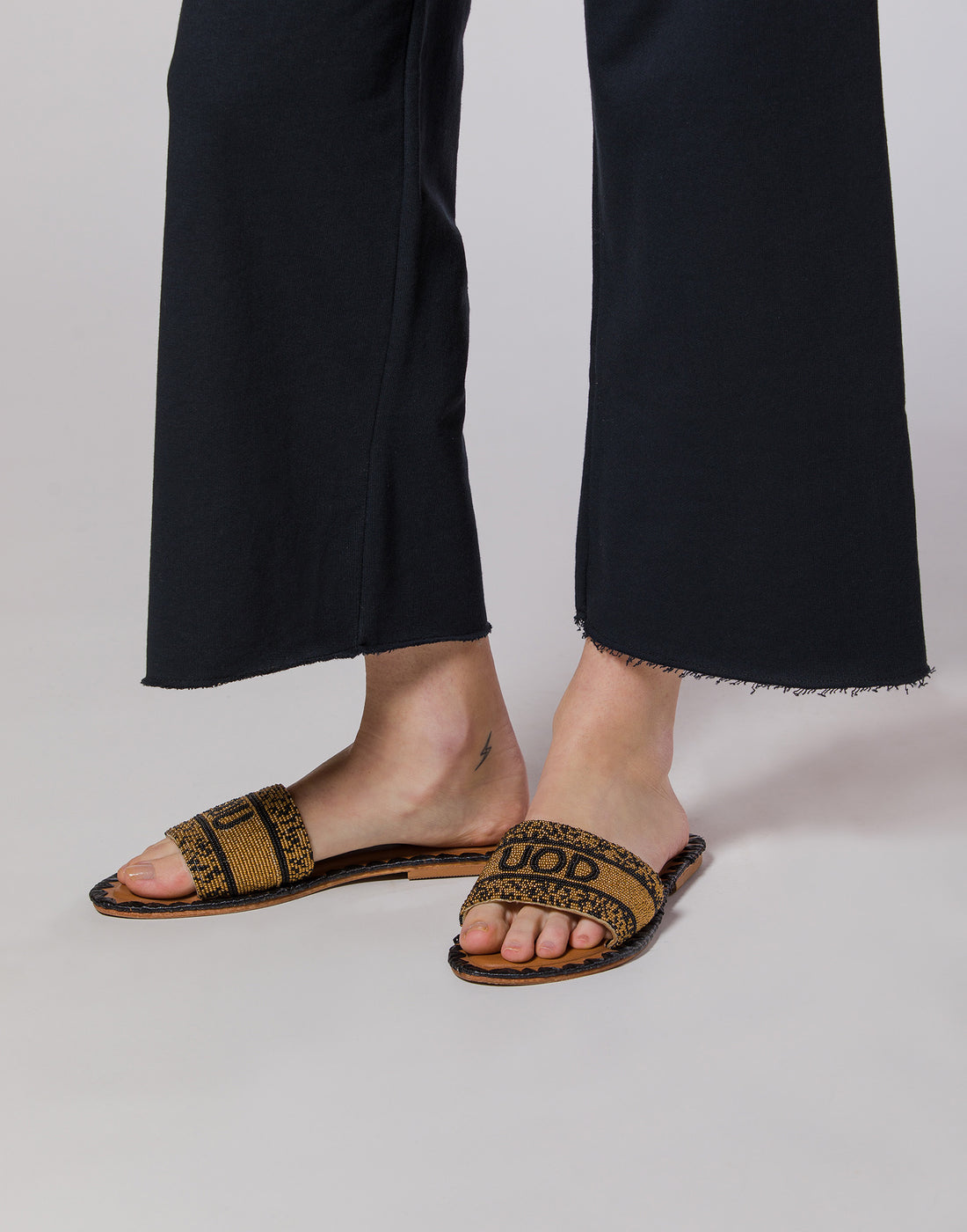 Beaded Slider Sandals with Logo