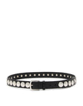 GOLDEN GOOSE Cintura Trinidad Nera in Pelle Lavata con Borchie