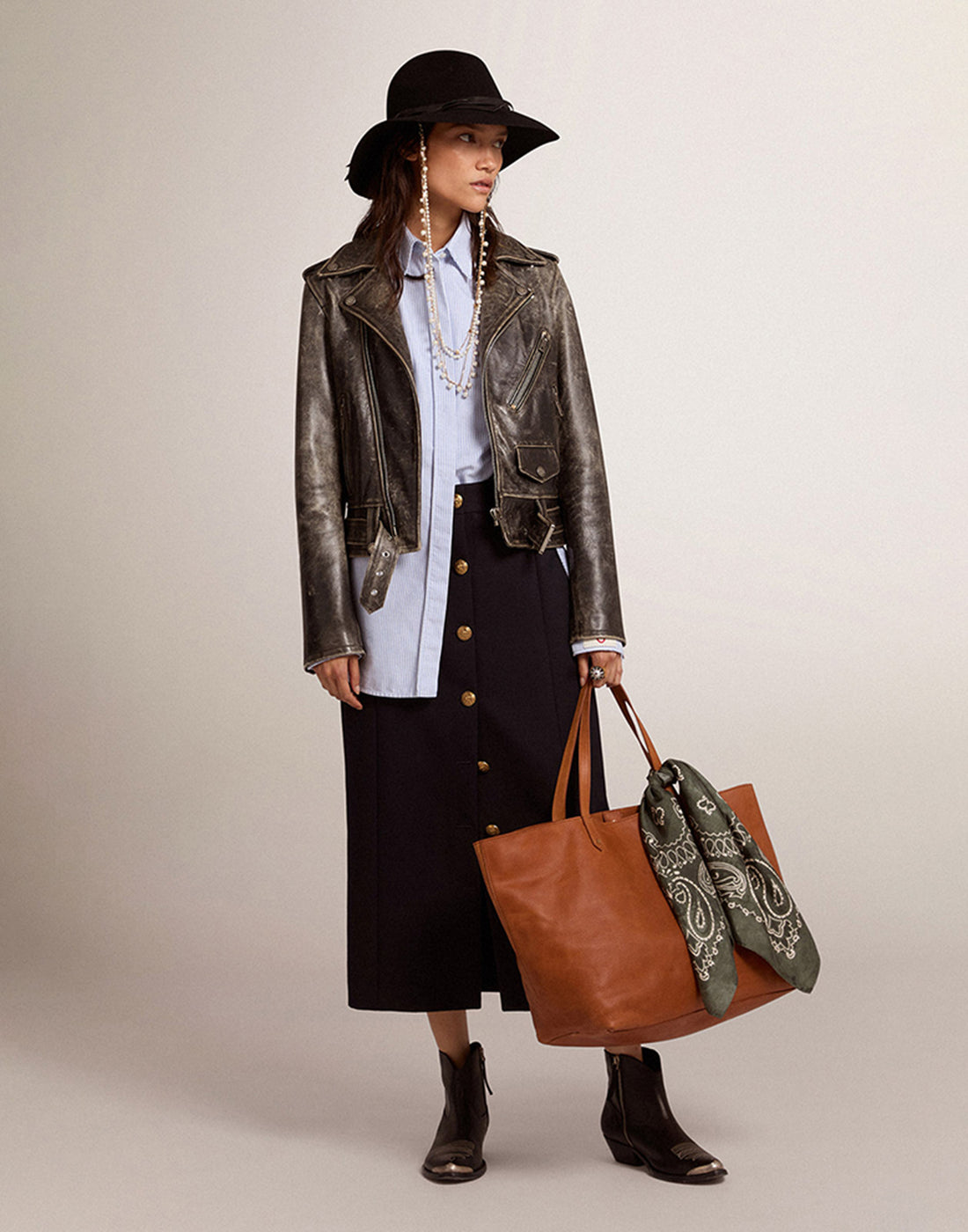 GOLDEN GOOSE Chiodo da donna in pelle dal trattamento distressed