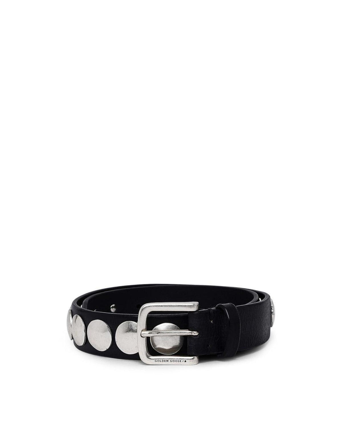 GOLDEN GOOSE Cintura Trinidad Nera in Pelle Lavata con Borchie