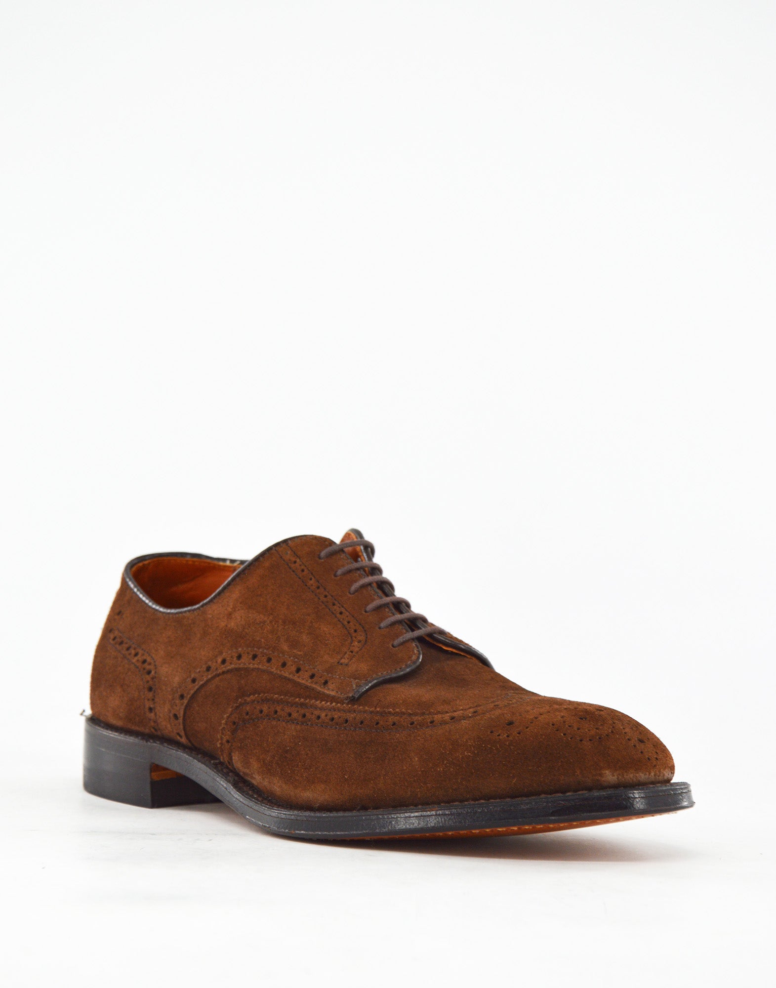 ALDEN Derby Wingtip in Suede Fondo Cuoio Color Humus