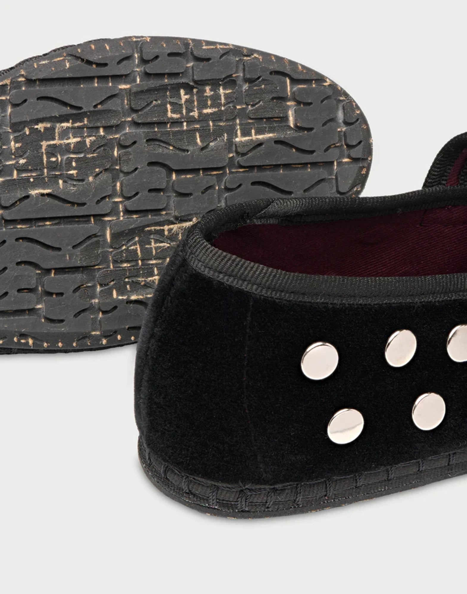 FLABELUS Ballerine Mae in Velluto Nero con Borchie Argento