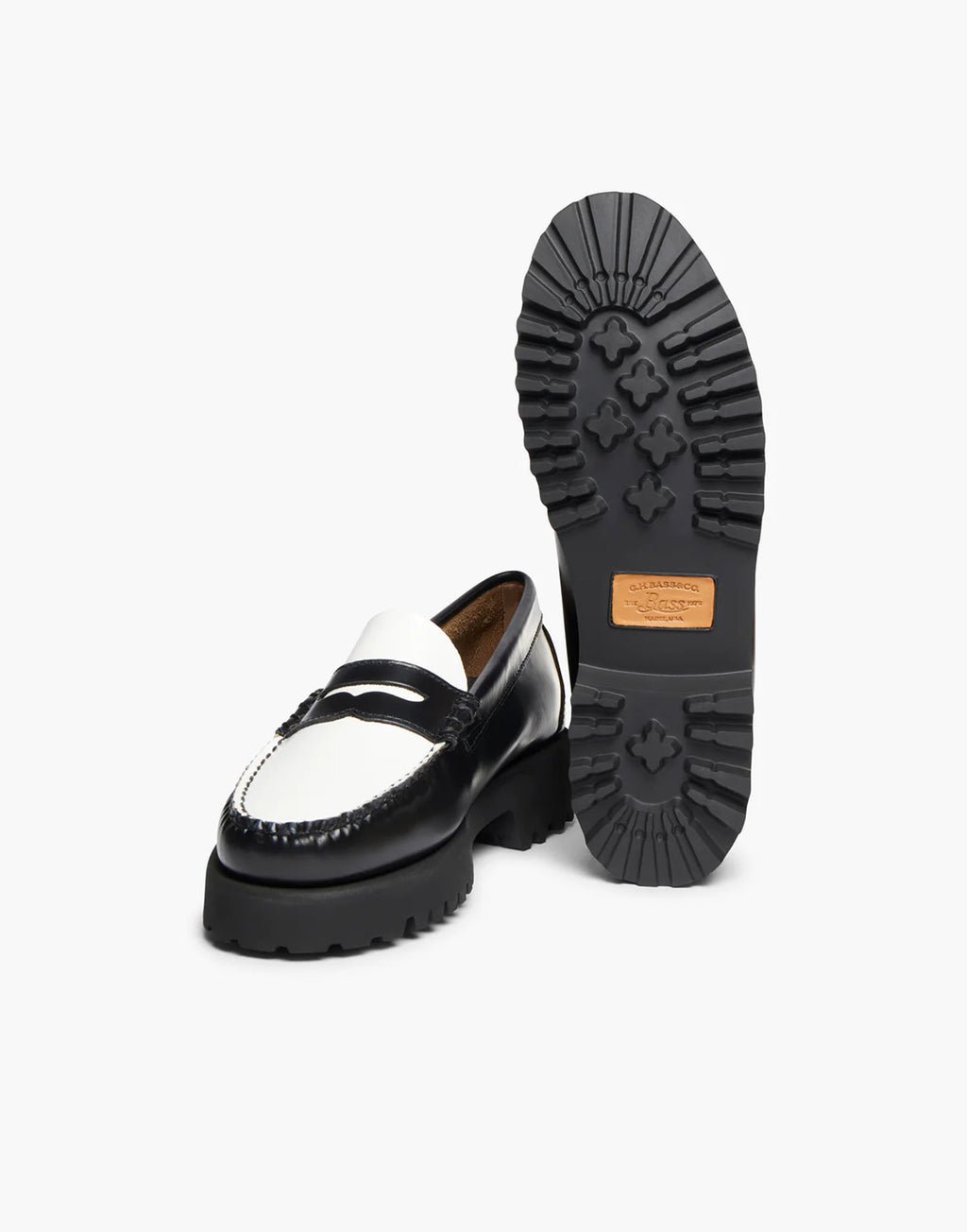 GH BASS Mocassini Penny Weejuns anni '90 in pelle bianca e nera