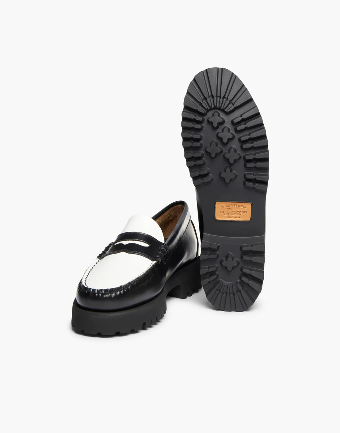 GH BASS Mocassini Penny Weejuns anni '90 in pelle bianca e nera