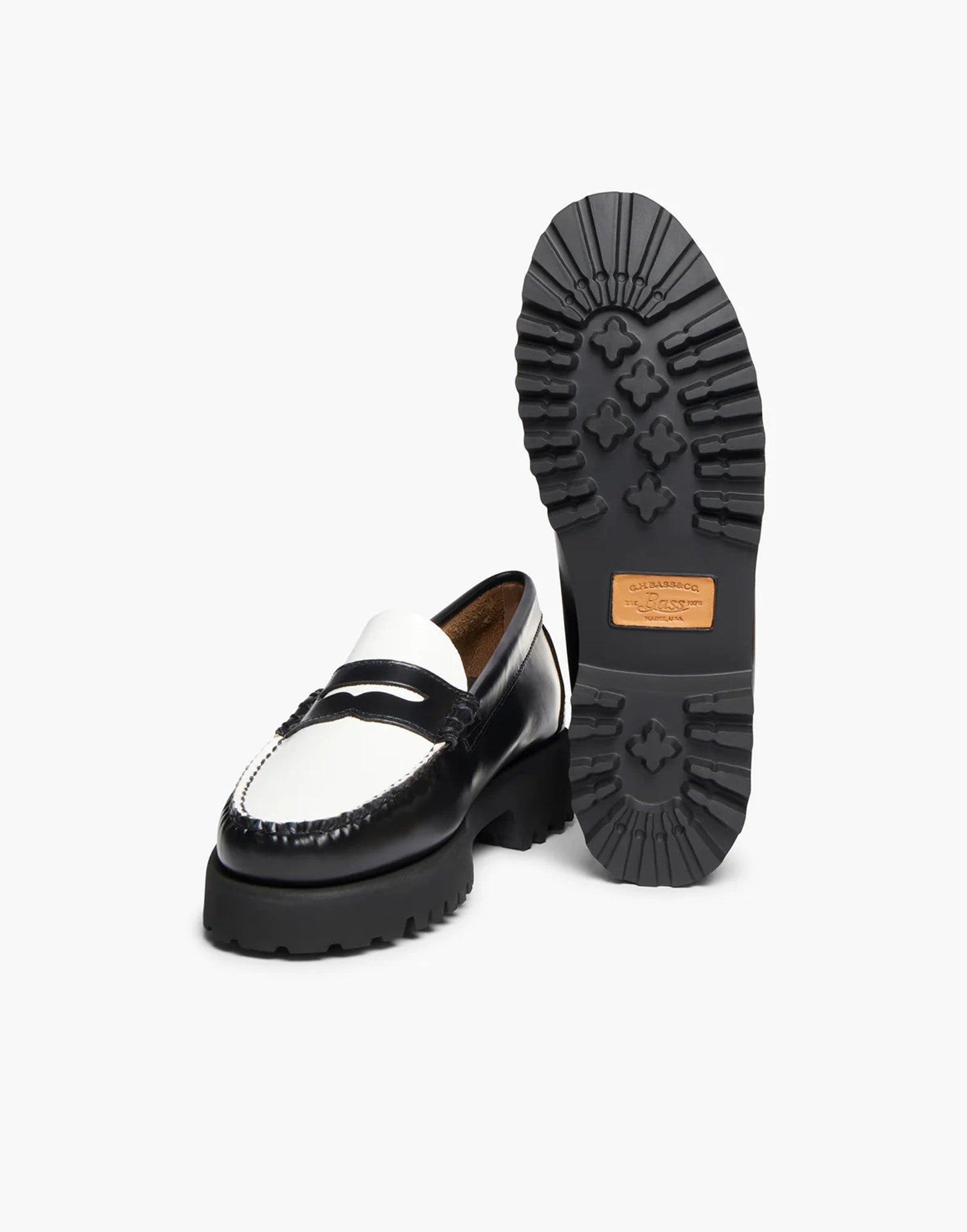 GH BASS Mocassini Penny Weejuns anni '90 in pelle bianca e nera