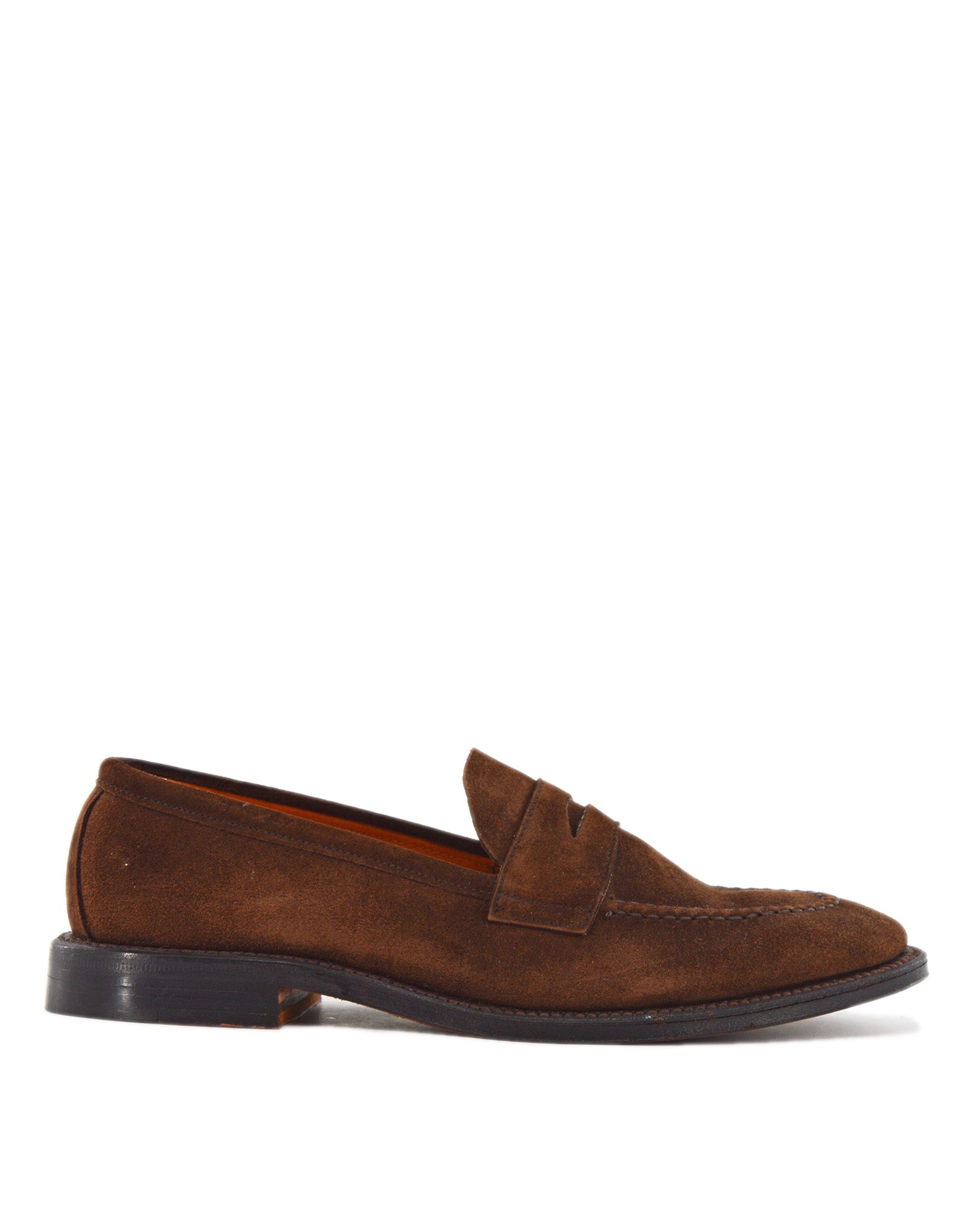 ALDEN Penny Loafer in Suede Dark Brown Fondo Cuoio
