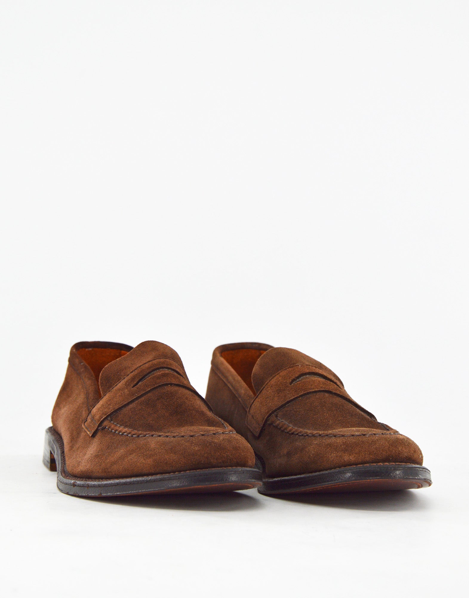 ALDEN Penny Loafer in Suede Dark Brown Fondo Cuoio