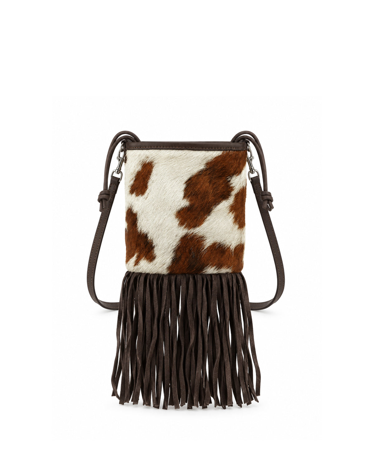 CAMPOMAGGI Borsa a Secchiello Mini Moana in Pelle con Frange Moro