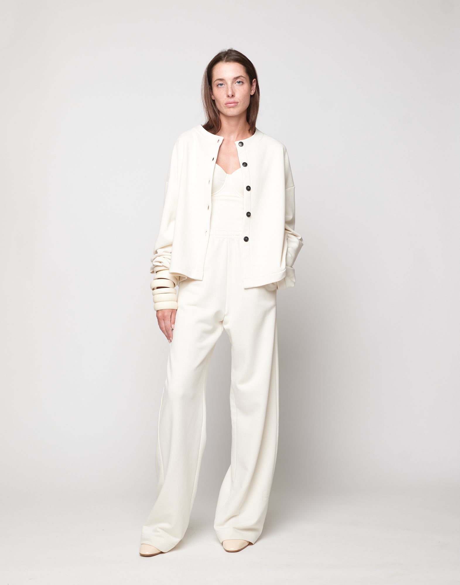 DOUUOD Pantalone Wide in Felpa Light Burro