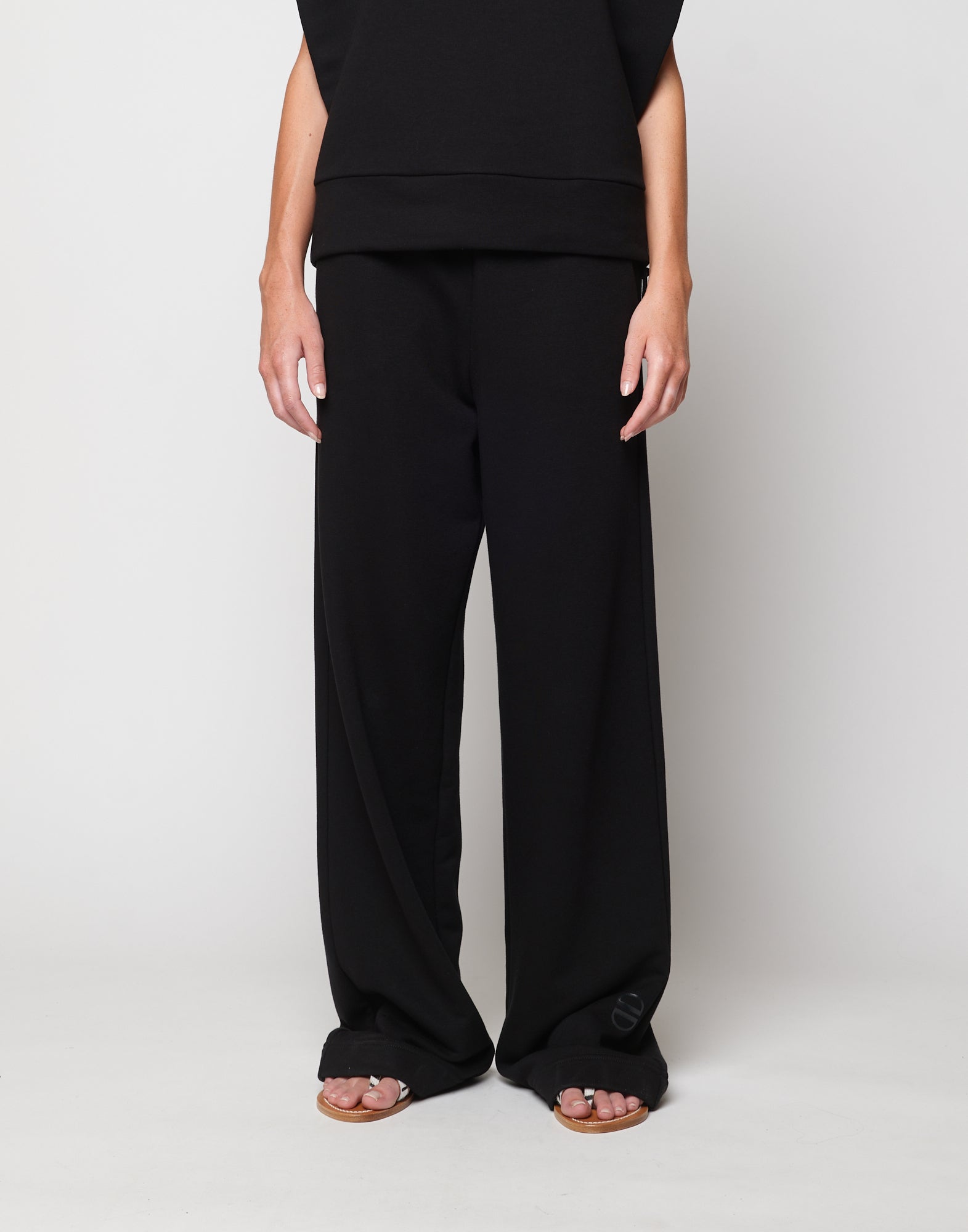 DOUUOD Pantalone Wide in Felpa Light Nero