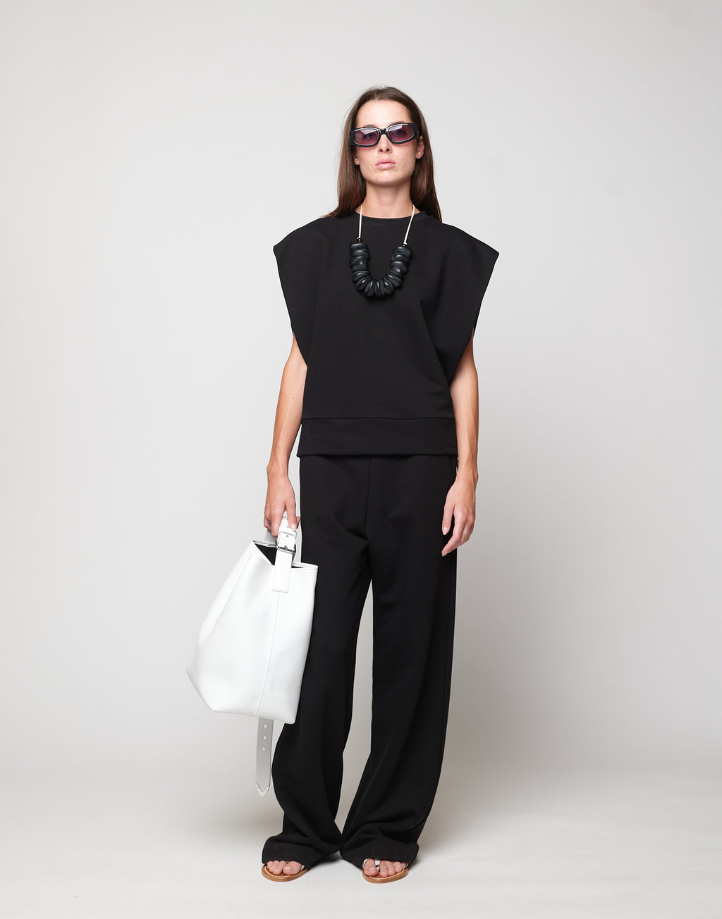 DOUUOD Pantalone Wide in Felpa Light Nero
