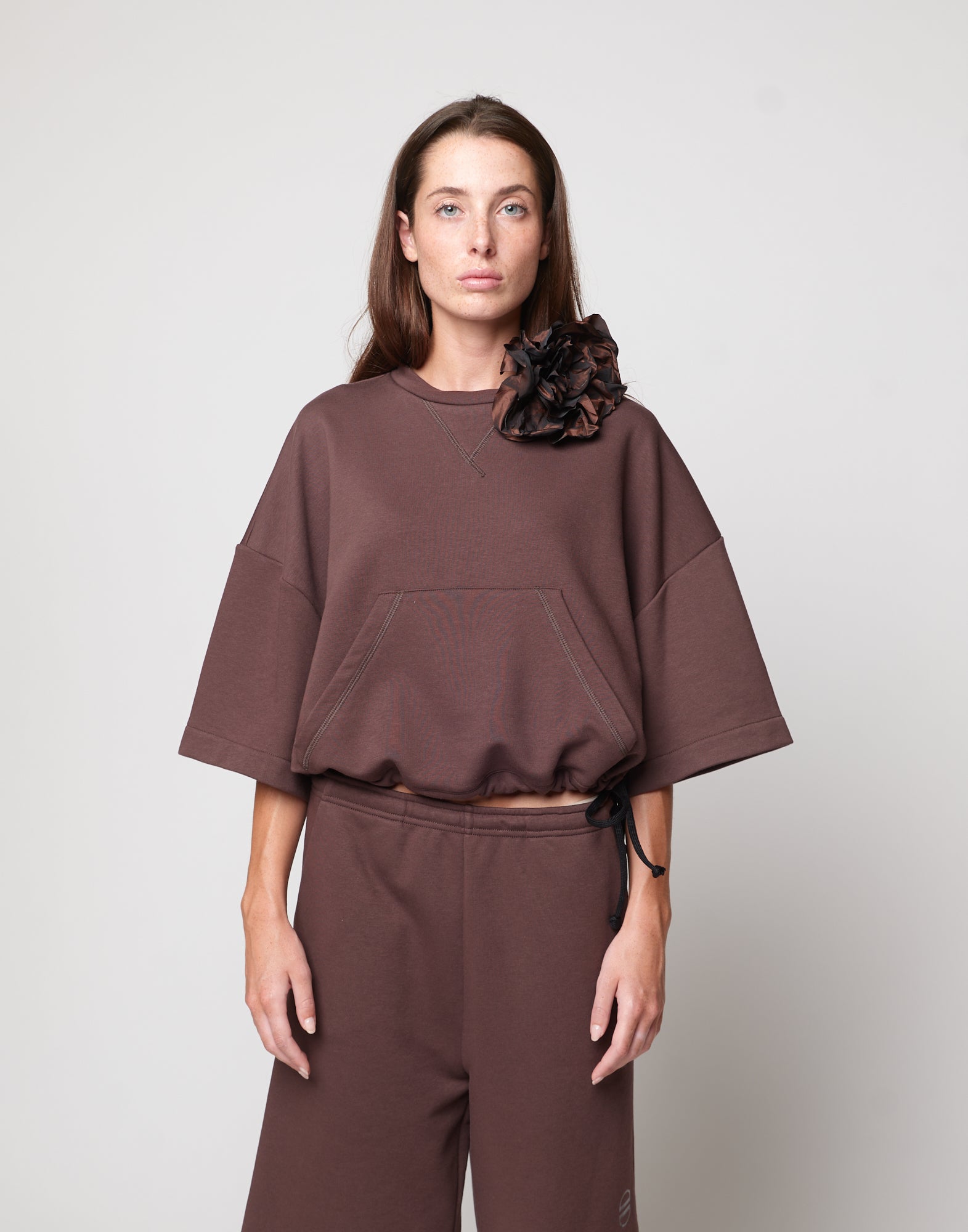 DOUUOD Felpa Boxy con Coulisse Moro