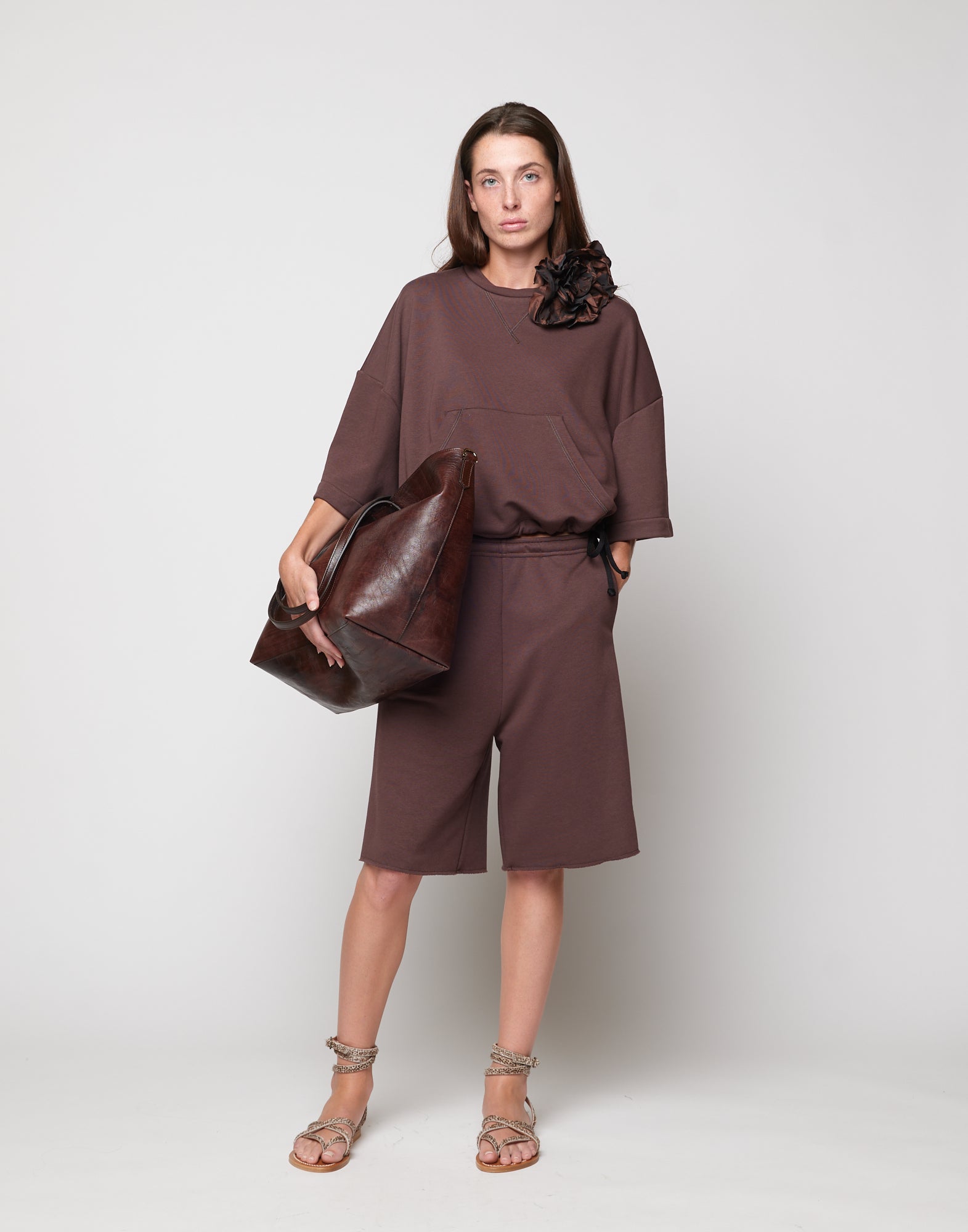 DOUUOD Felpa Boxy con Coulisse Moro