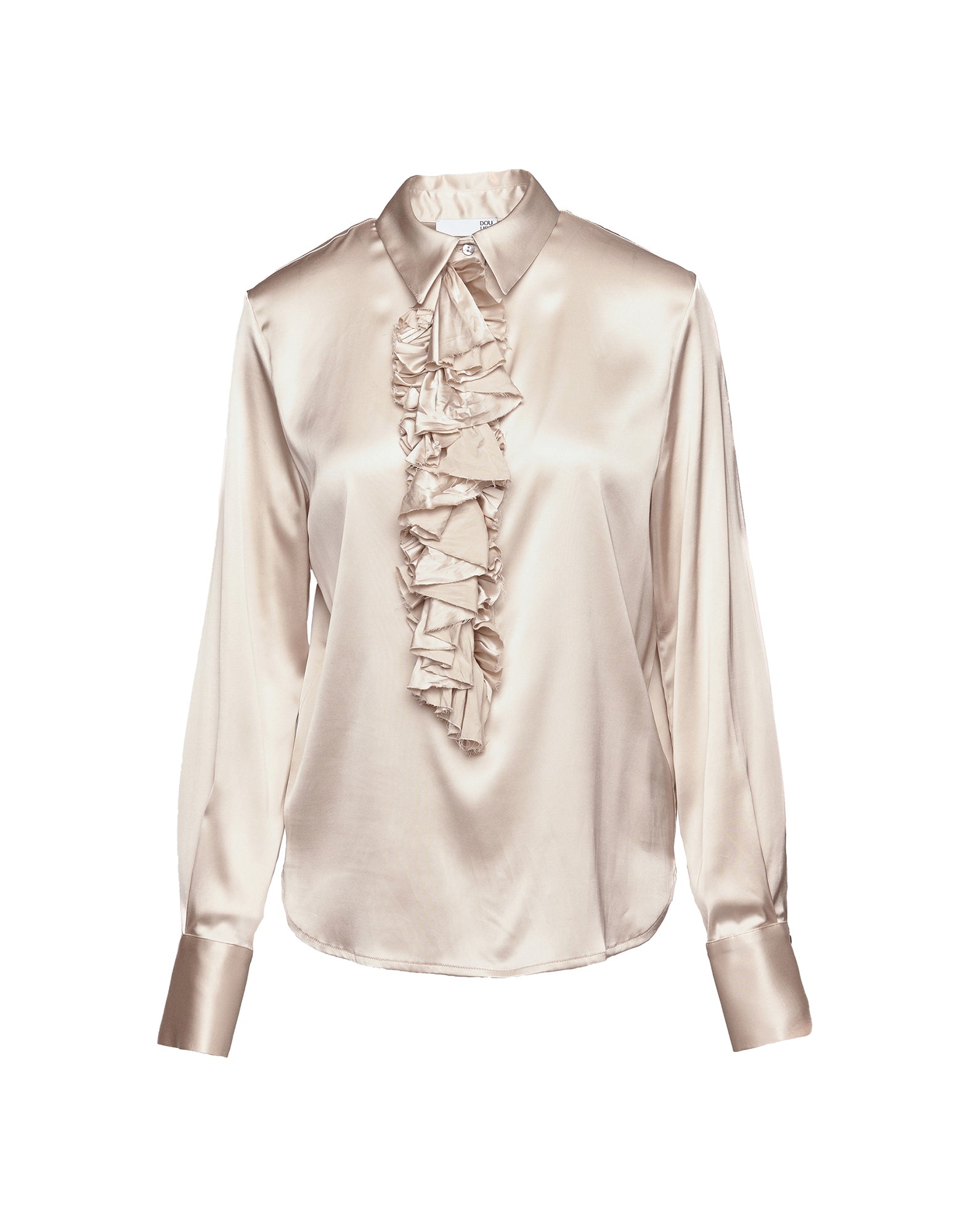 DOUUOD Camicia in Satin Stretch con Rouches Frontali Champagne
