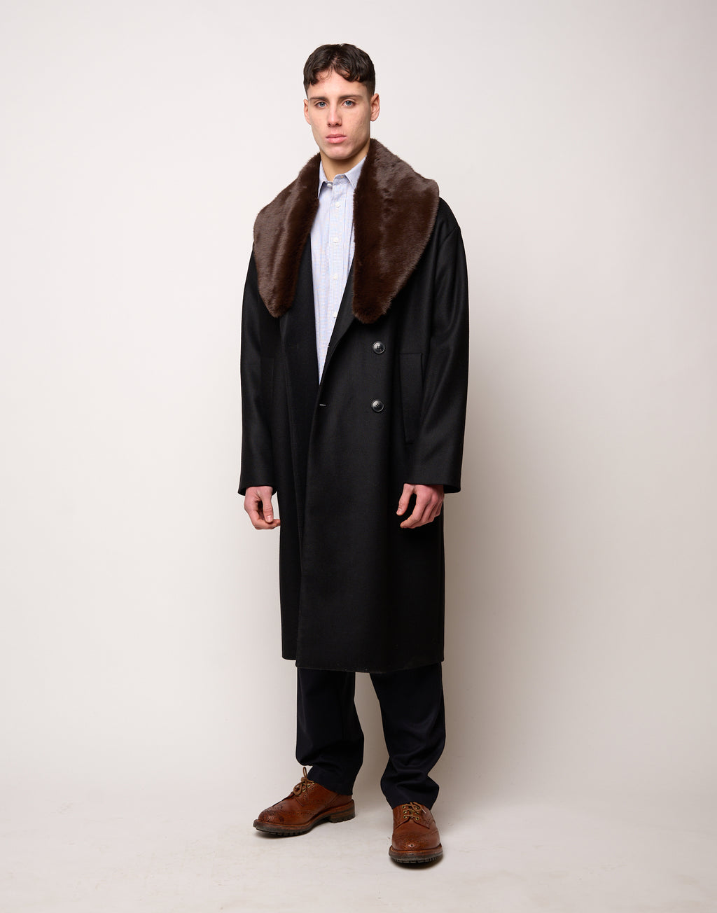 DOUUOD Manteau genderless croisé avec poches passepoilées noir