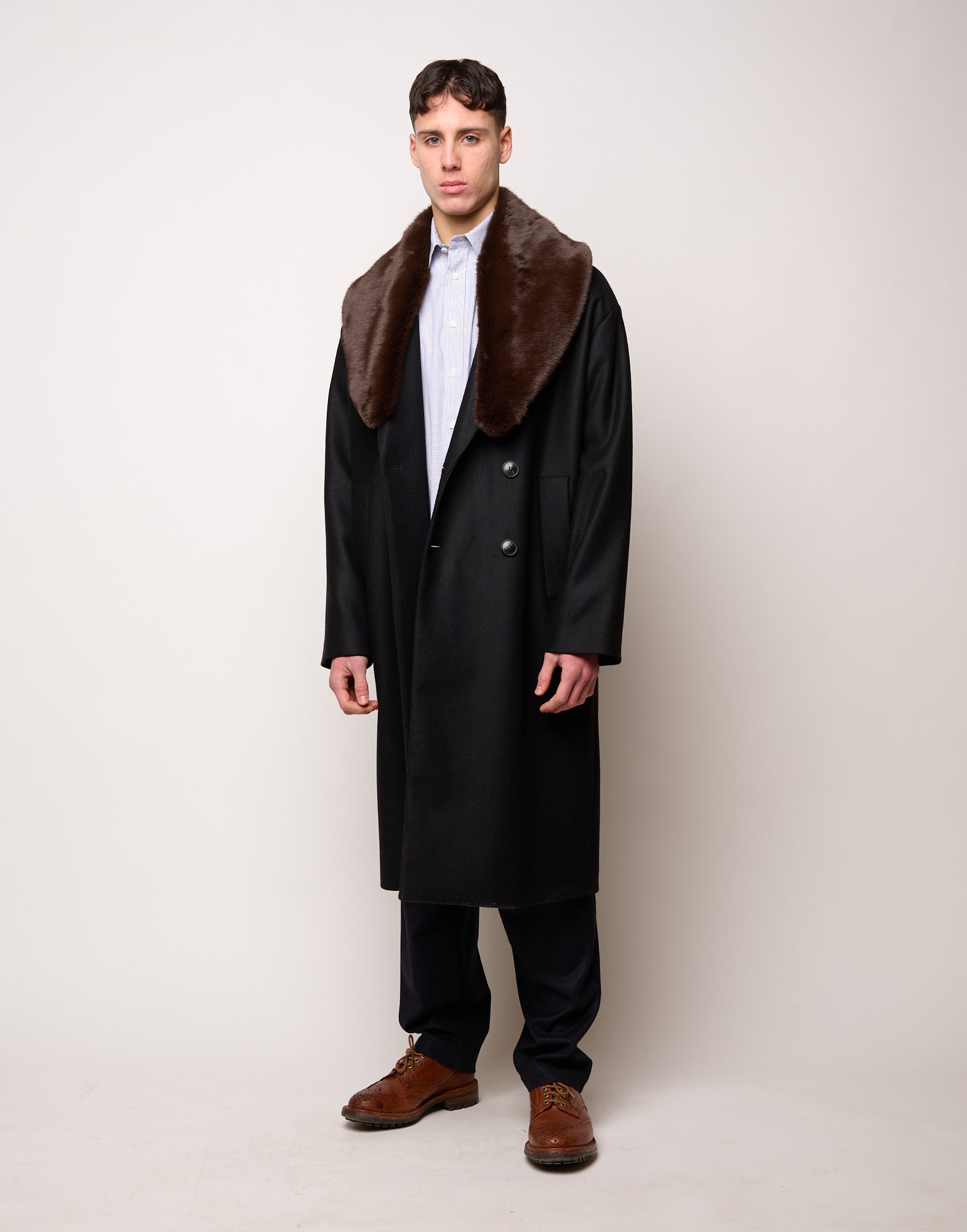 DOUUOD Cappotto Genderless Doppiopetto con Tasche a Filettone Nero