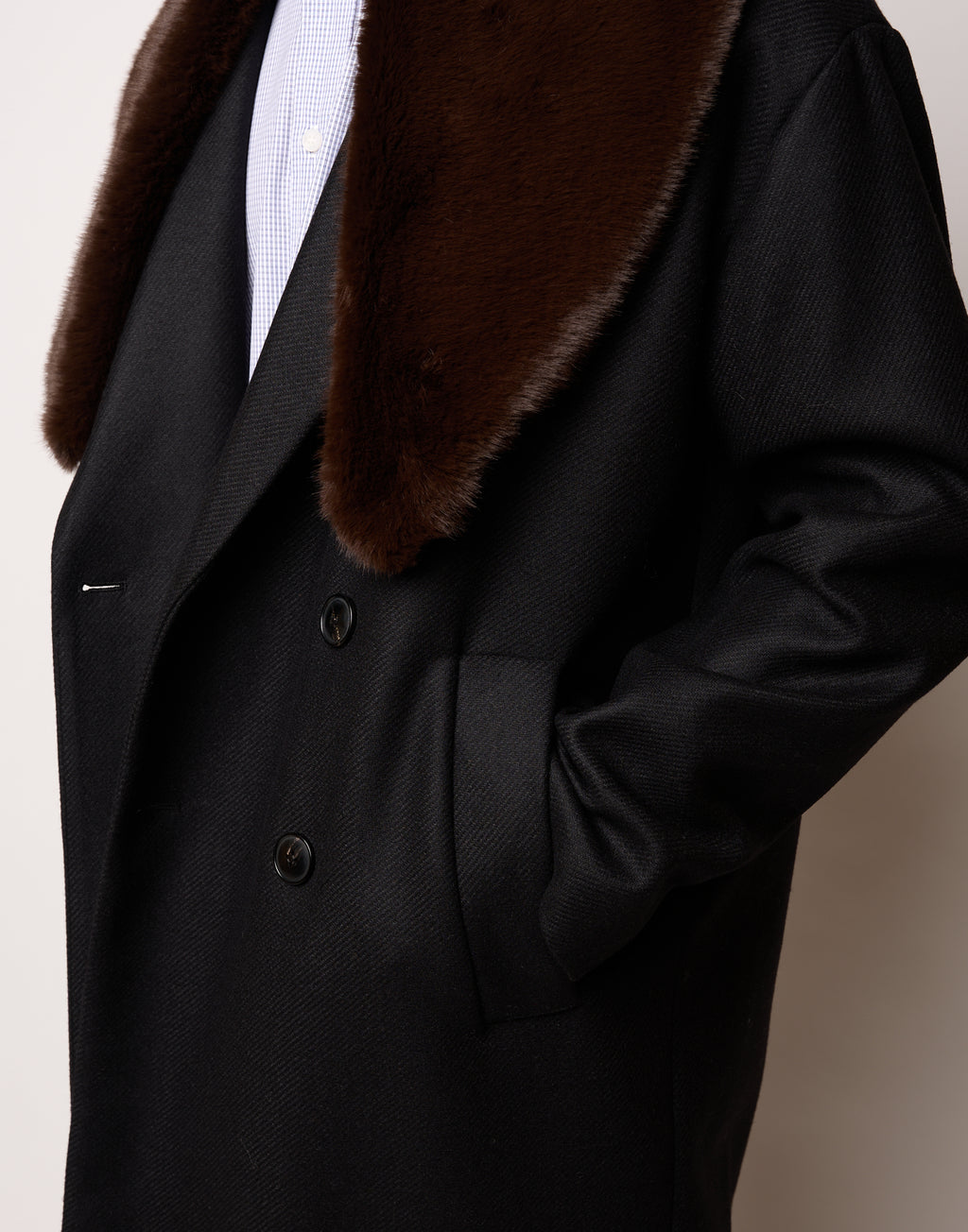 DOUUOD Manteau genderless croisé avec poches passepoilées noir