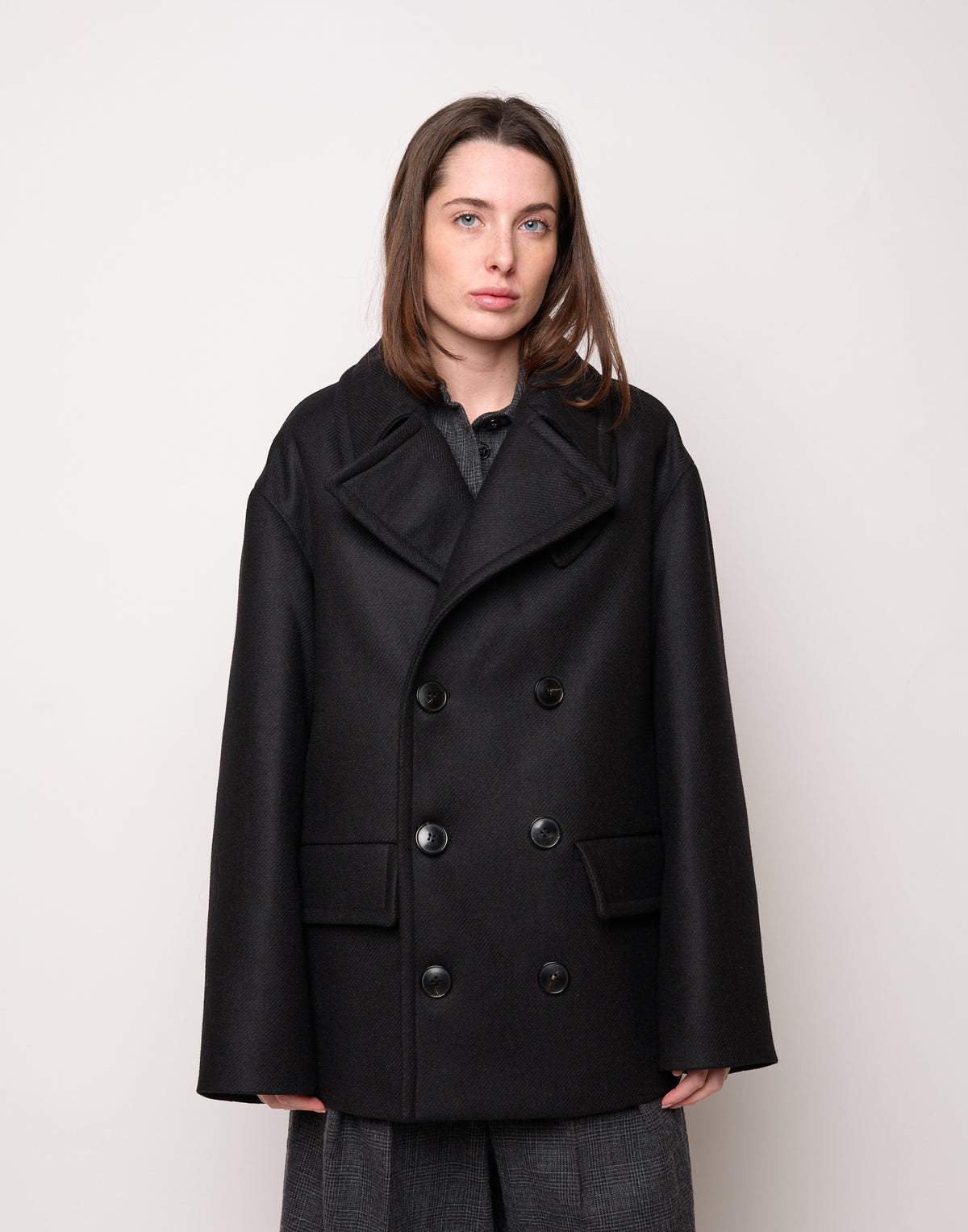 DOUUOD Picot Genderless Doppiopetto con Tasche a Toppa Nero