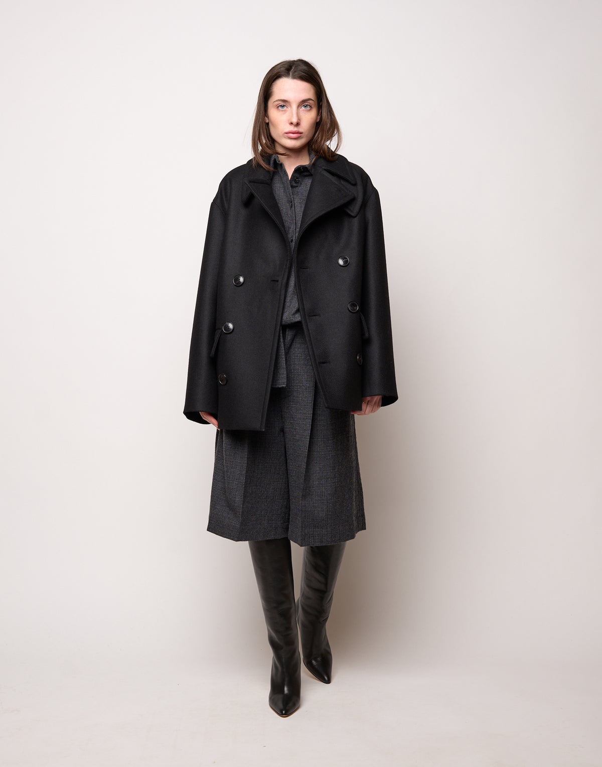 DOUUOD Picot Genderless Doppiopetto con Tasche a Toppa Nero