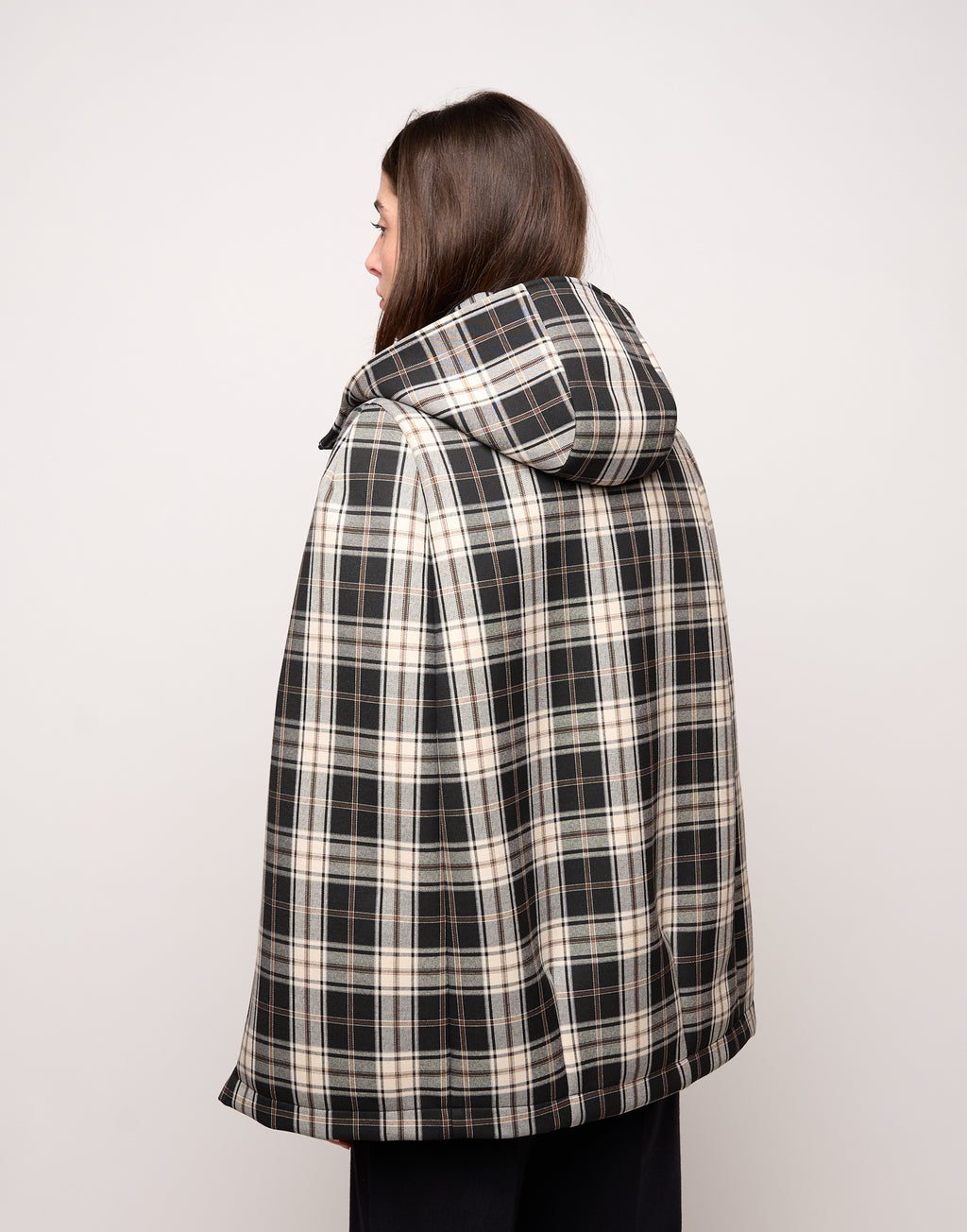 DOUUOD Mini Cape à capuche et fermeture éclair en néoprène enduit tartan