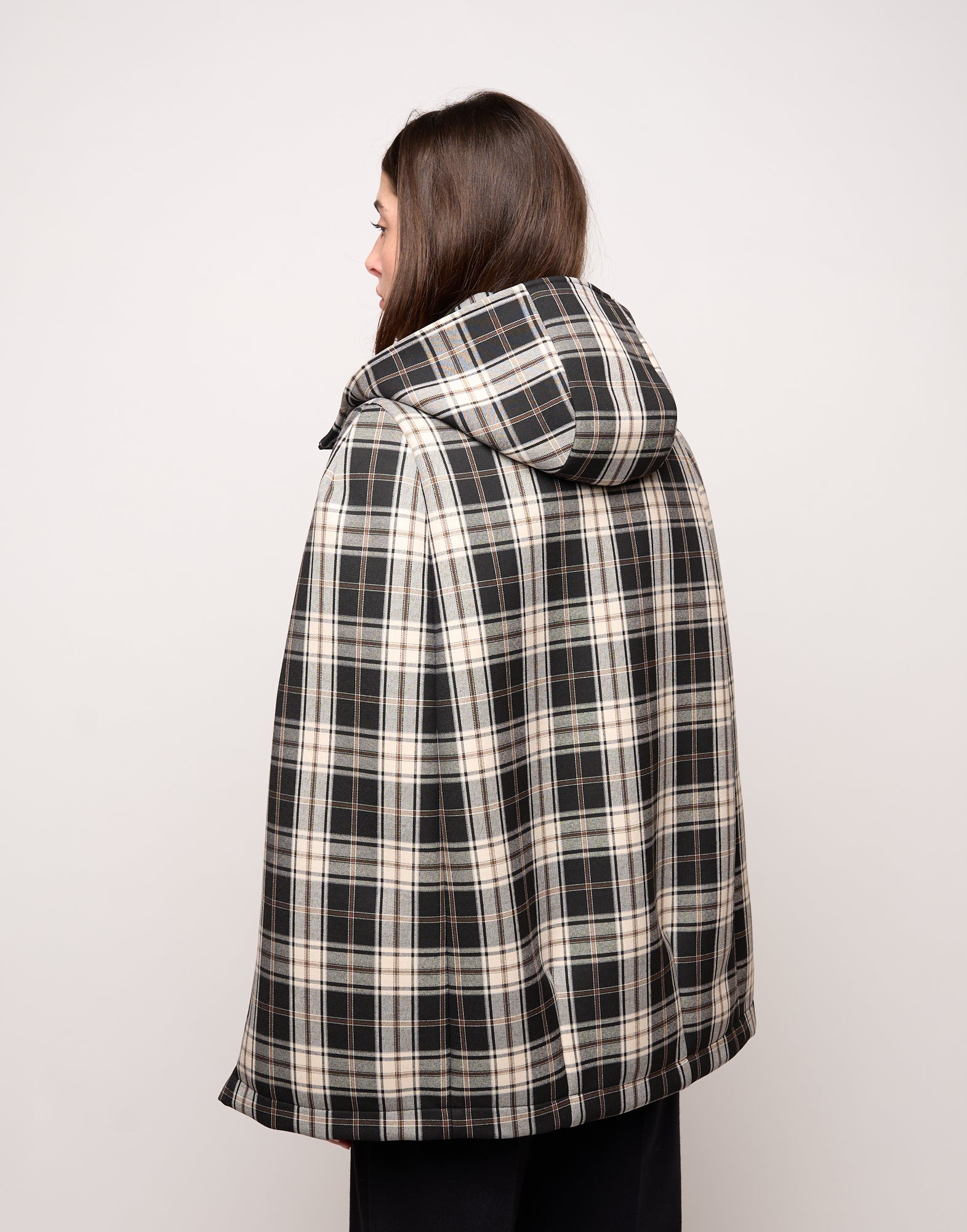 DOUUOD Mini Cappa con Cappuccio e Zip Spalmata in Neoprene Tartan