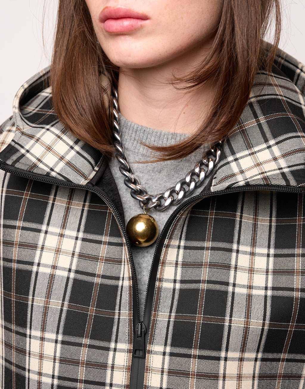 DOUUOD Mini Cape à capuche et fermeture éclair en néoprène enduit tartan