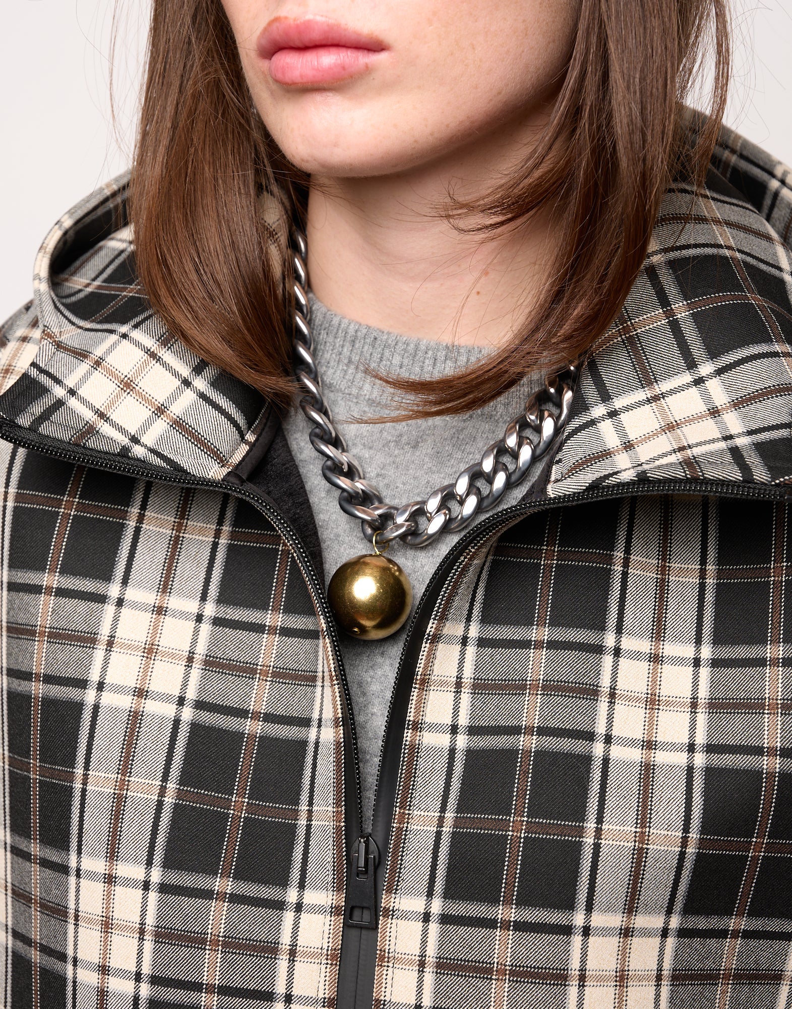 DOUUOD Mini Cappa con Cappuccio e Zip Spalmata in Neoprene Tartan
