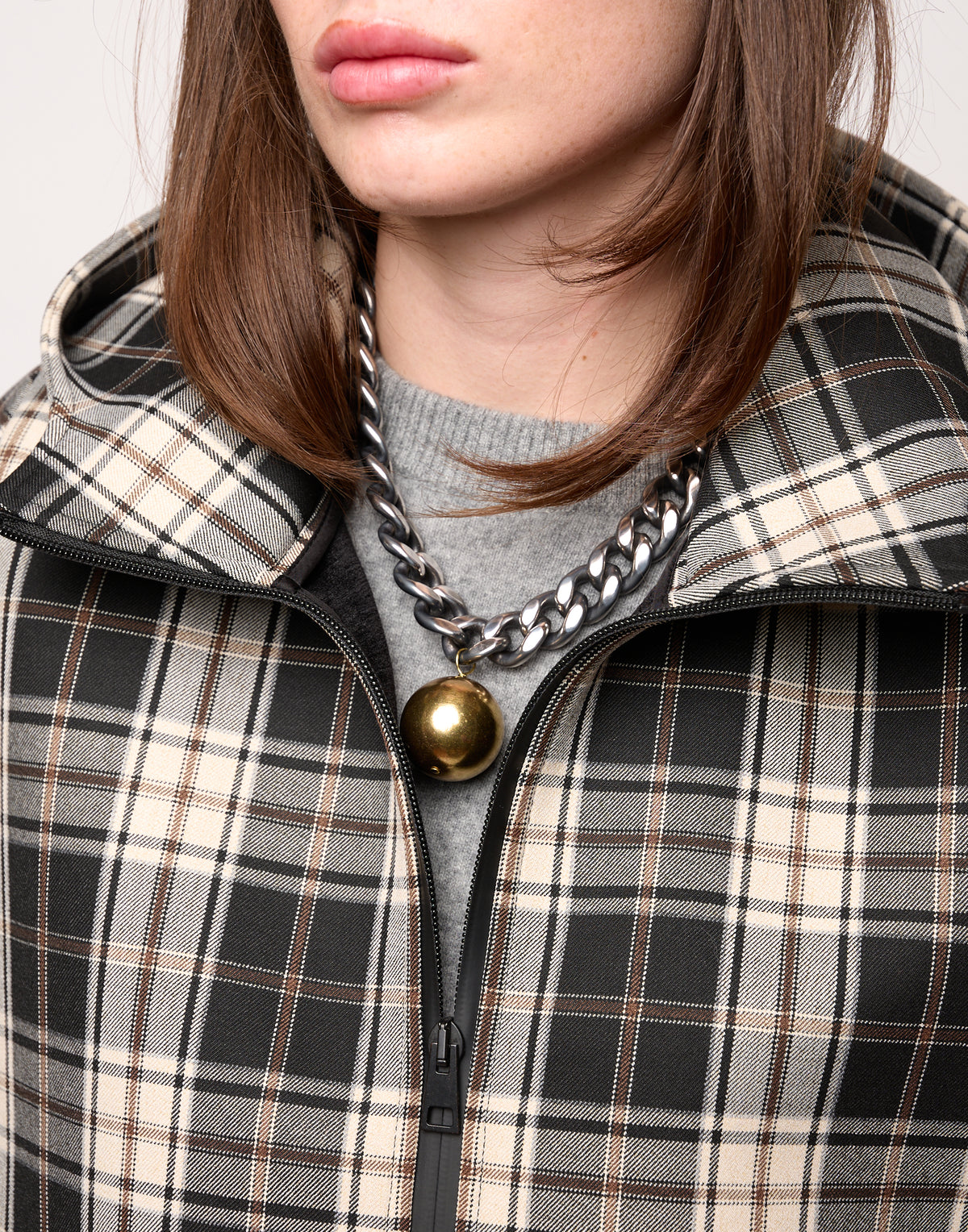 DOUUOD Mini Cape à capuche et fermeture éclair en néoprène enduit tartan