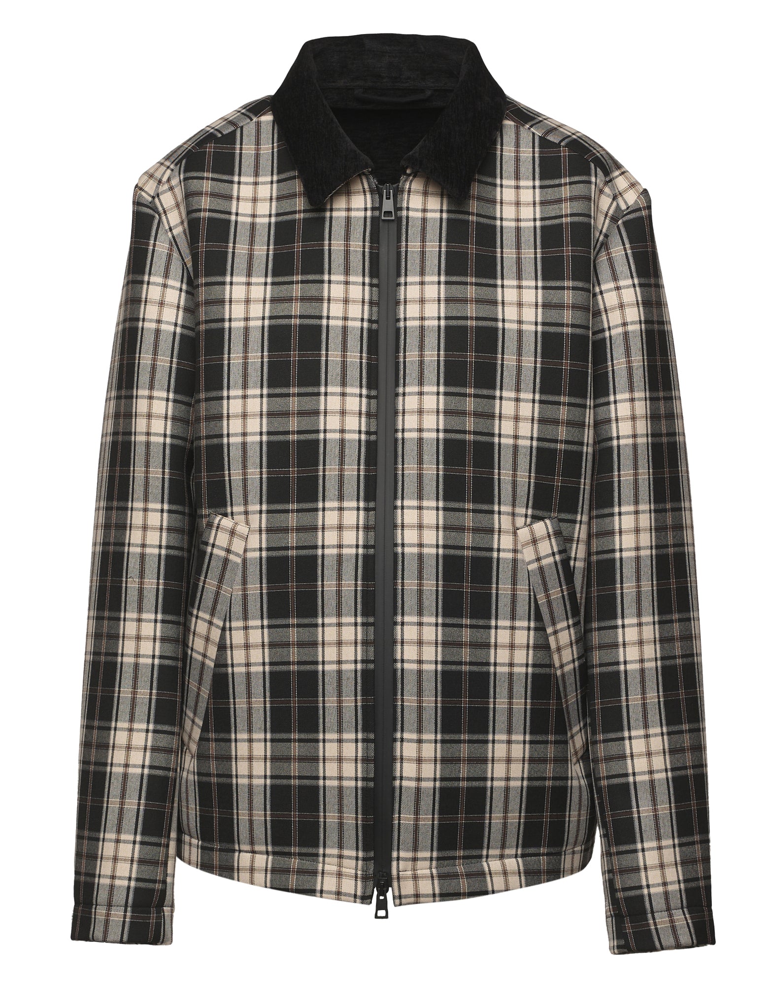 DOUUOD Caban Genderless con Collo Chiuso e Zip Spalmata in Neoprene Tartan