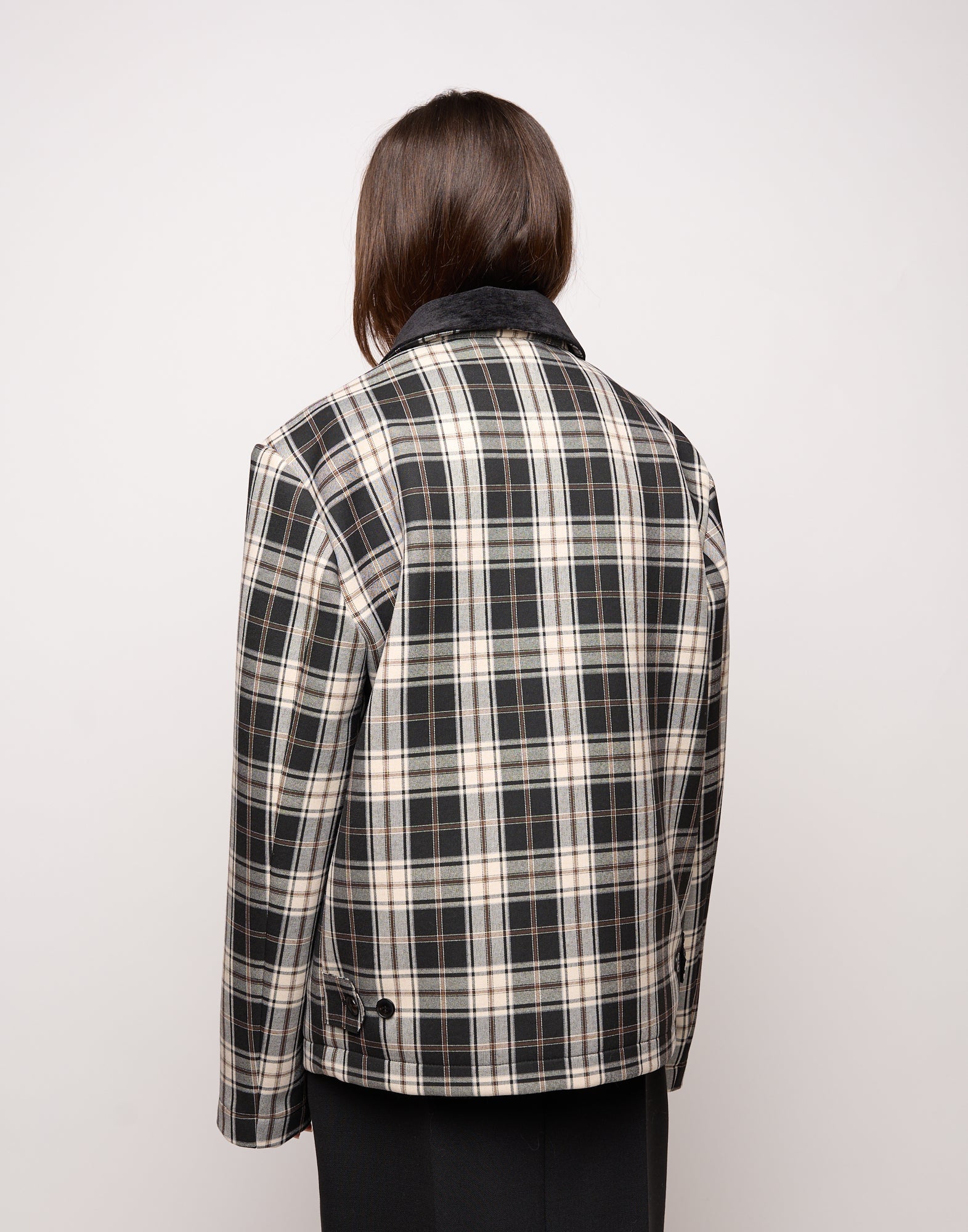 DOUUOD Caban Genderless con Collo Chiuso e Zip Spalmata in Neoprene Tartan
