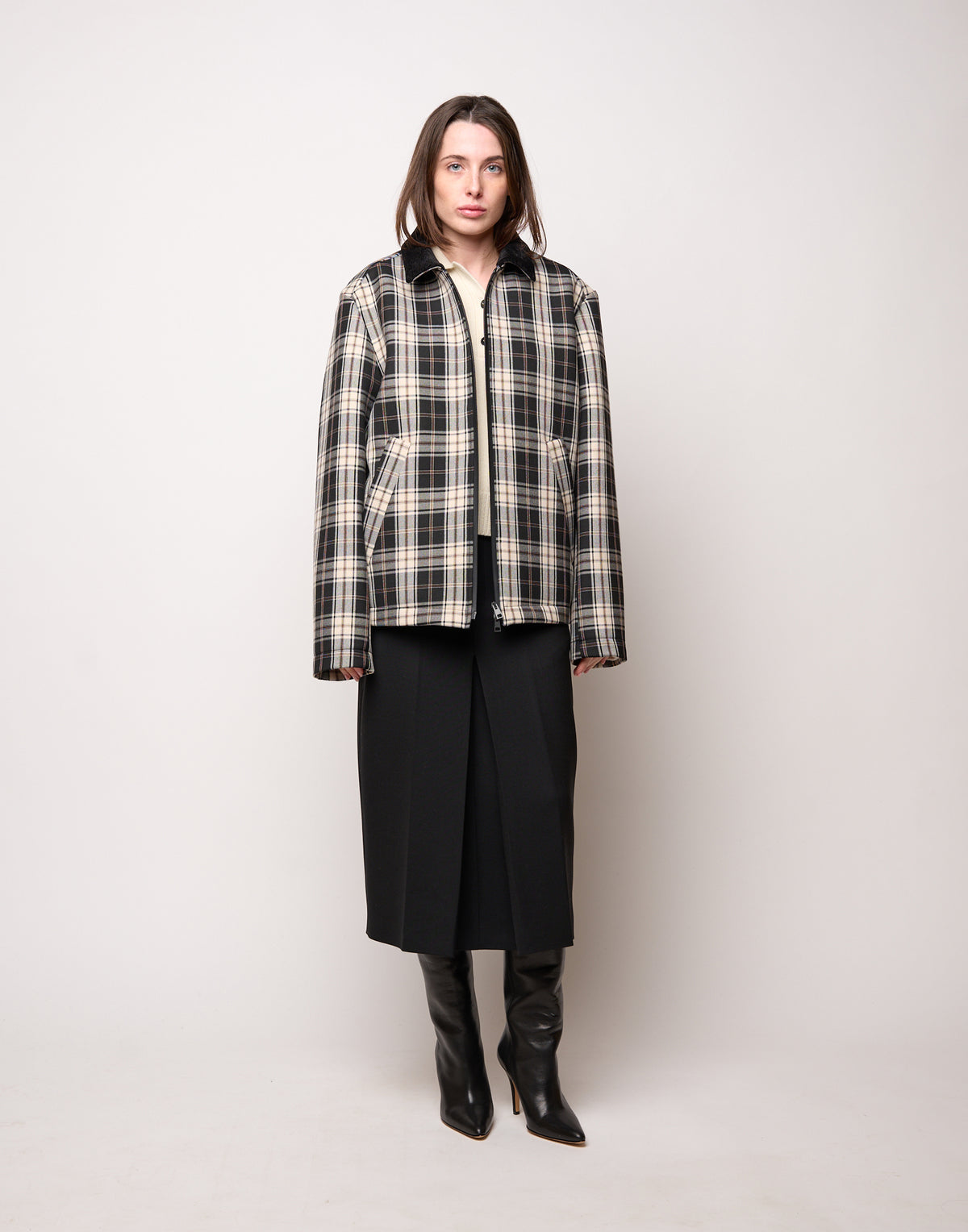 DOUUOD Caban Genderless con Collo Chiuso e Zip Spalmata in Neoprene Tartan