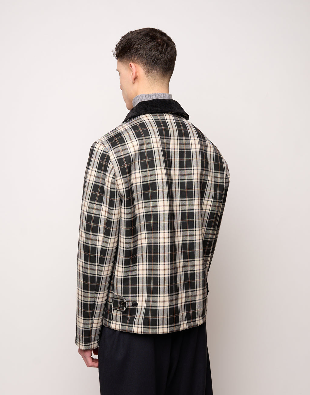 DOUUOD Caban unisexe à col fermé et zip enduit en néoprène tartan