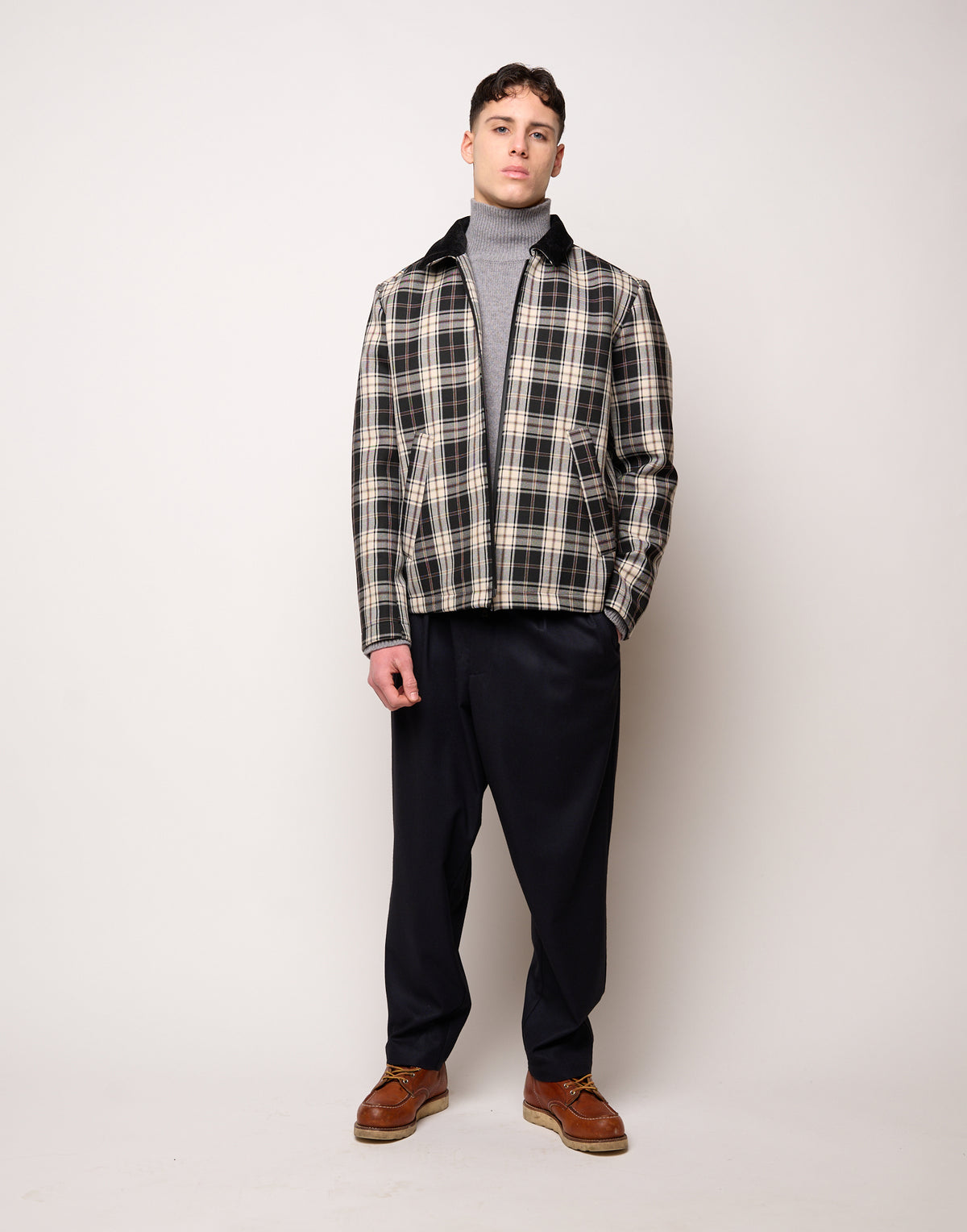 DOUUOD Caban Genderless con Collo Chiuso e Zip Spalmata in Neoprene Tartan