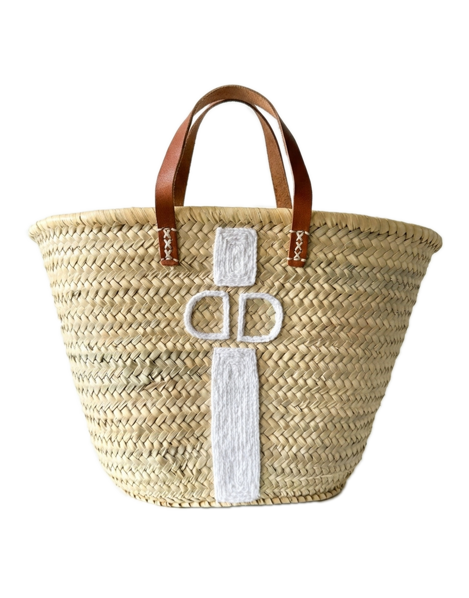 DOUUOD Borsa da Mare in Paglia con Ricamo Off White