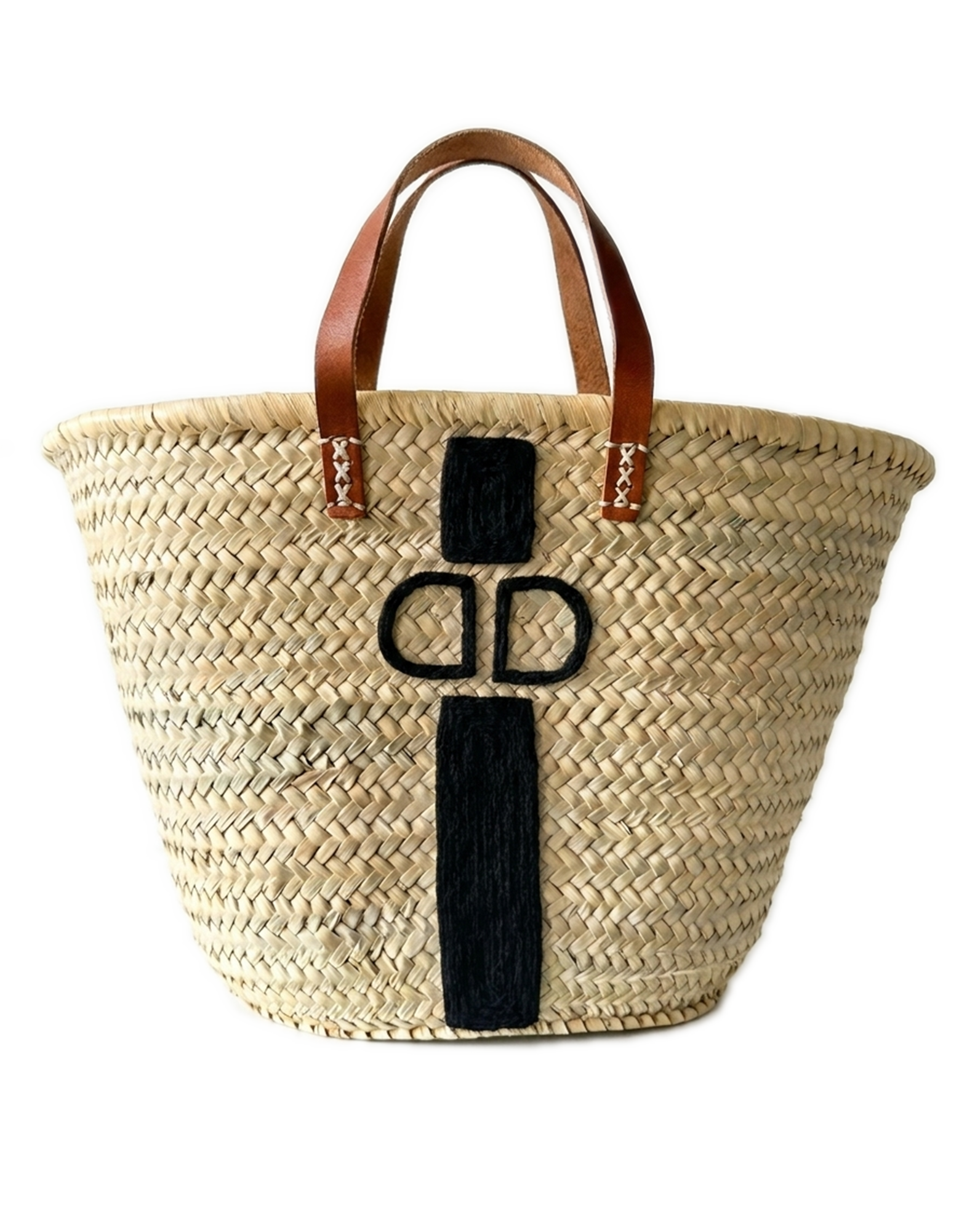 DOUUOD Borsa da Mare in Paglia con Ricamo Nero