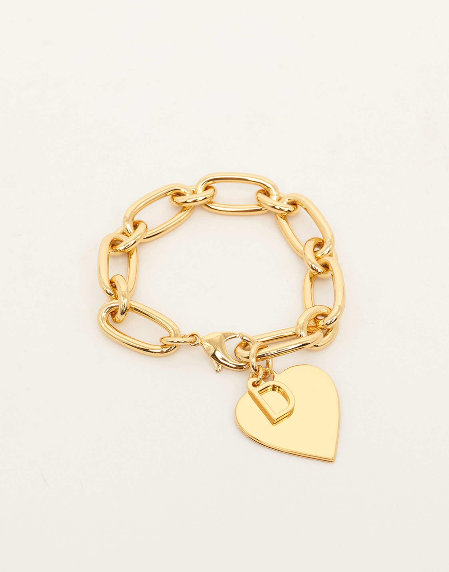 DOUUOD Bracciale a Catena con Cuore e "D" Pendenti Oro
