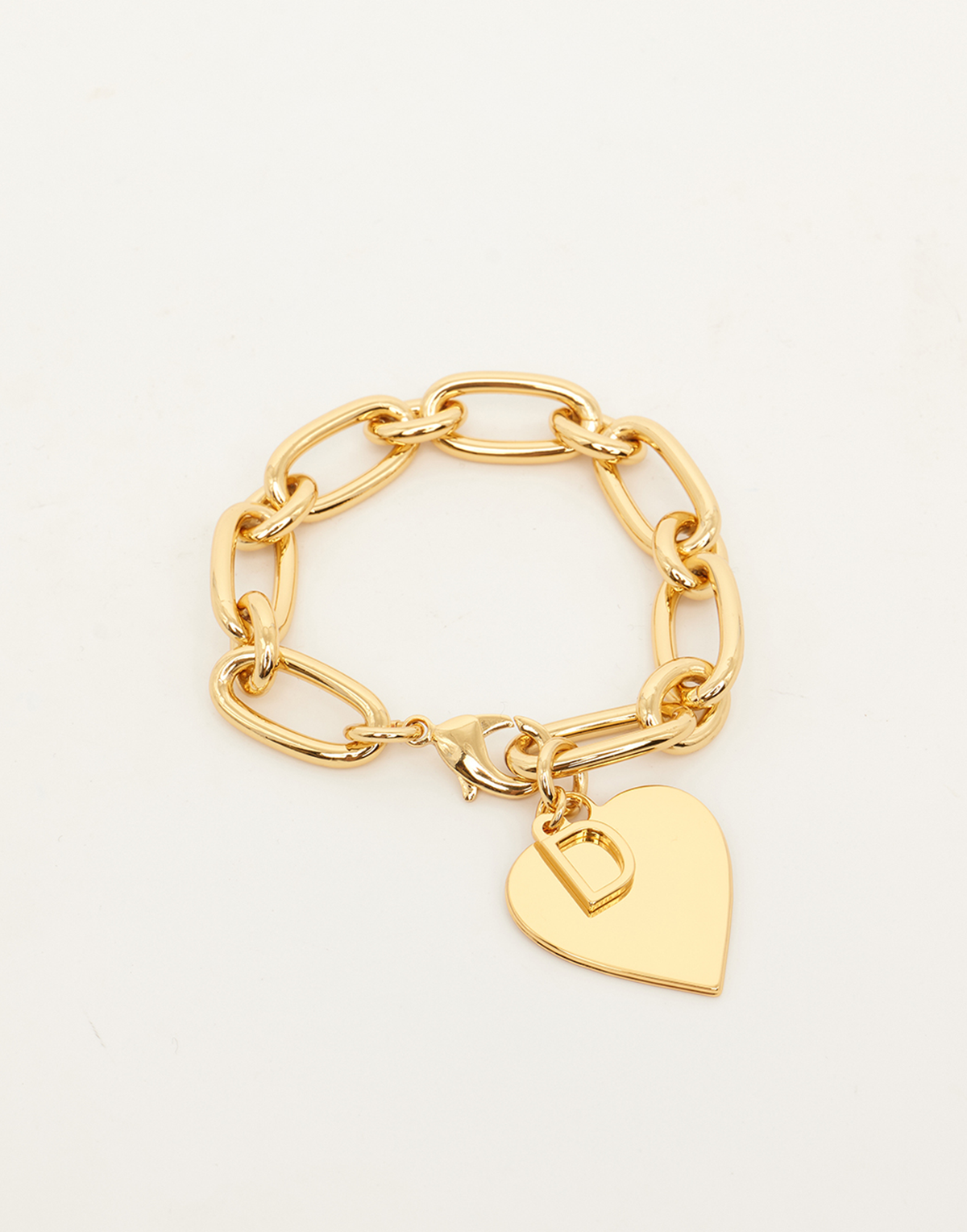 DOUUOD Bracciale a Catena con Cuore e "D" Pendenti Oro