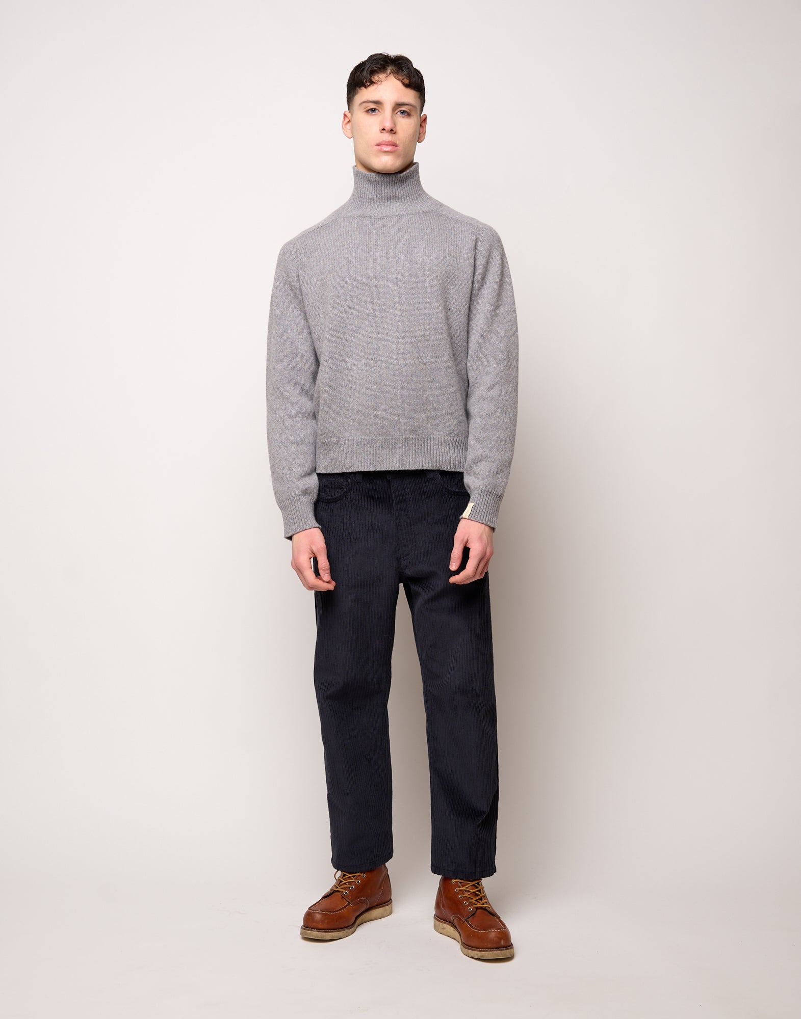 DOUUOD Maglia Collo Alto Genderless in Lana e Cashmere Fumo Melange