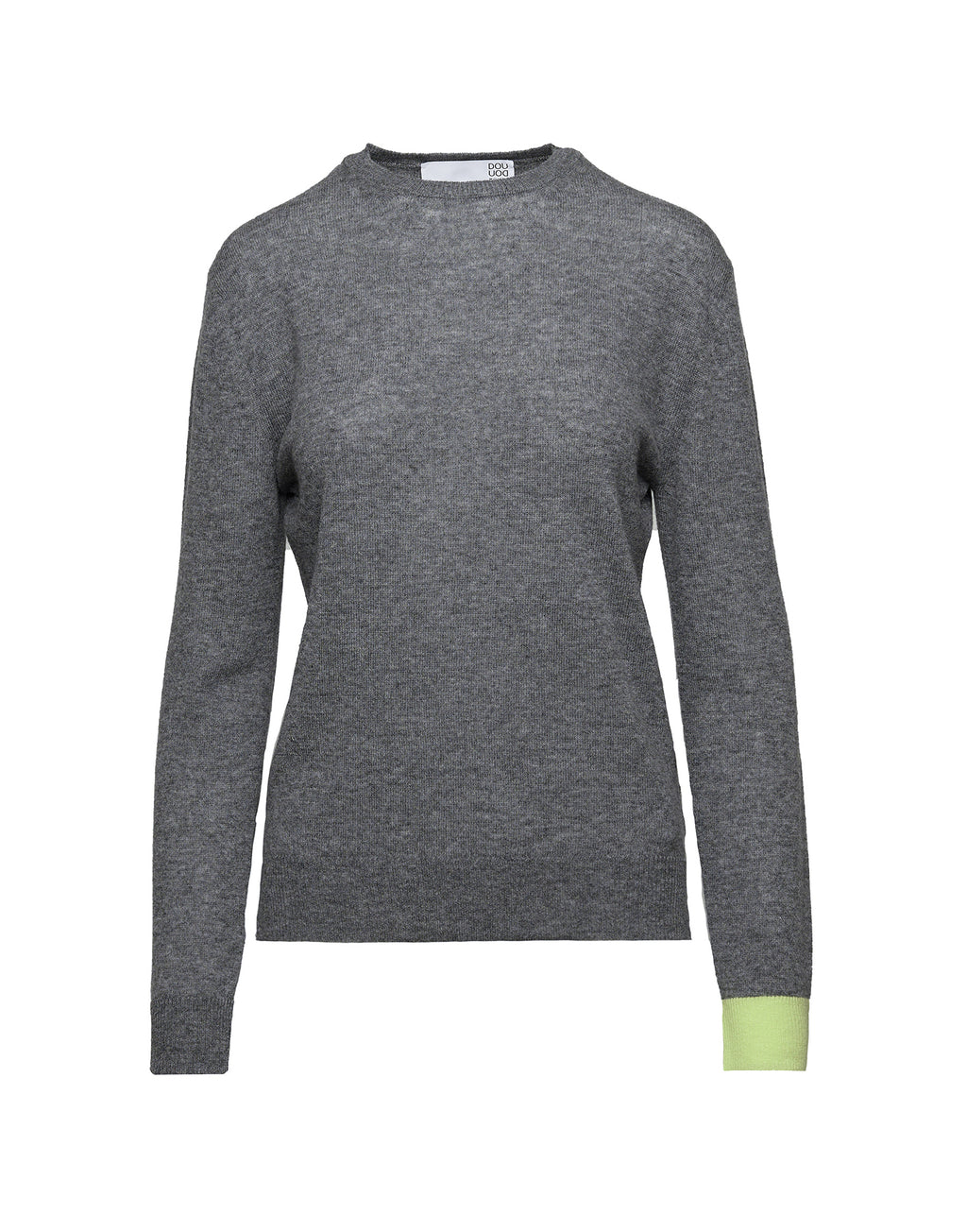 DOUUOD Maglione in Lana Merino Supergeelong con Polsino a Contrasto Grigio/Lime