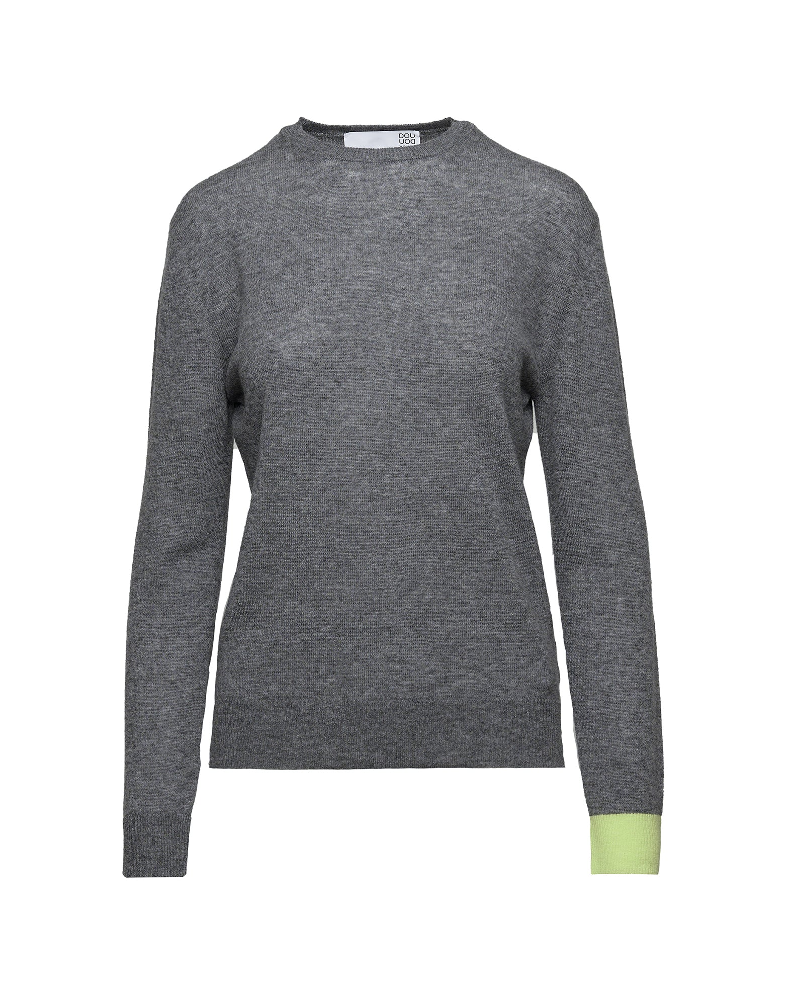 DOUUOD Maglione in Lana Merino Supergeelong con Polsino a Contrasto Grigio/Lime