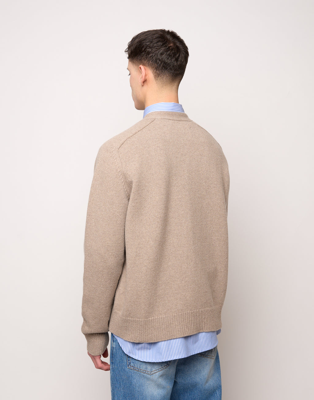 DOUUOD Cardigan Genderless con Scollo a V e Maniche Raglan in Lana e Cashmere Taupe