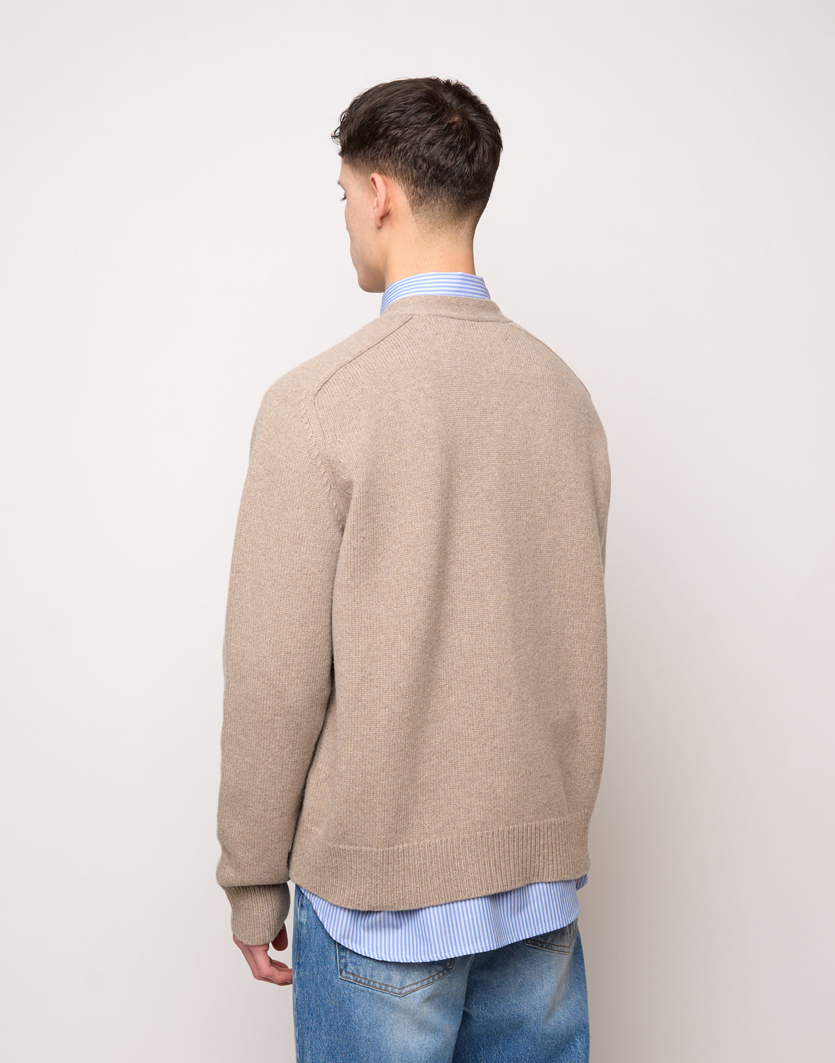 DOUUOD Cardigan Genderless con Scollo a V e Maniche Raglan in Lana e Cashmere Taupe