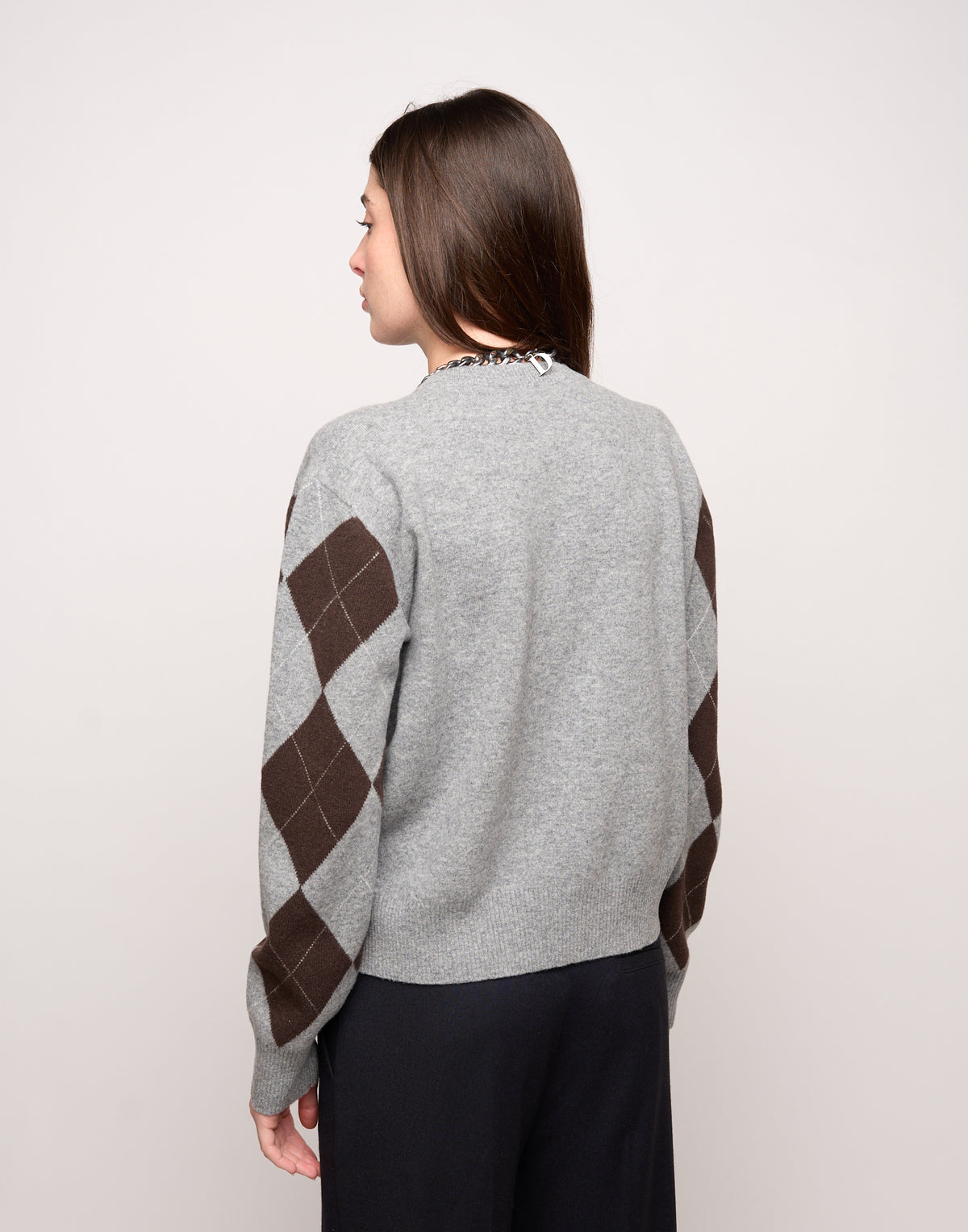 DOUUOD Maglia Girocollo con Intarsio Argyle Grigio/Moro
