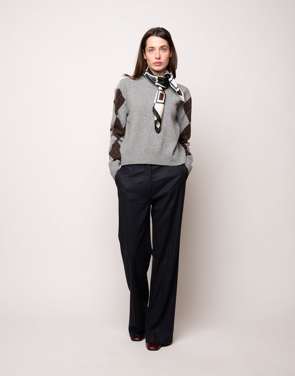 DOUUOD Maglia Girocollo con Intarsio Argyle Grigio/Moro